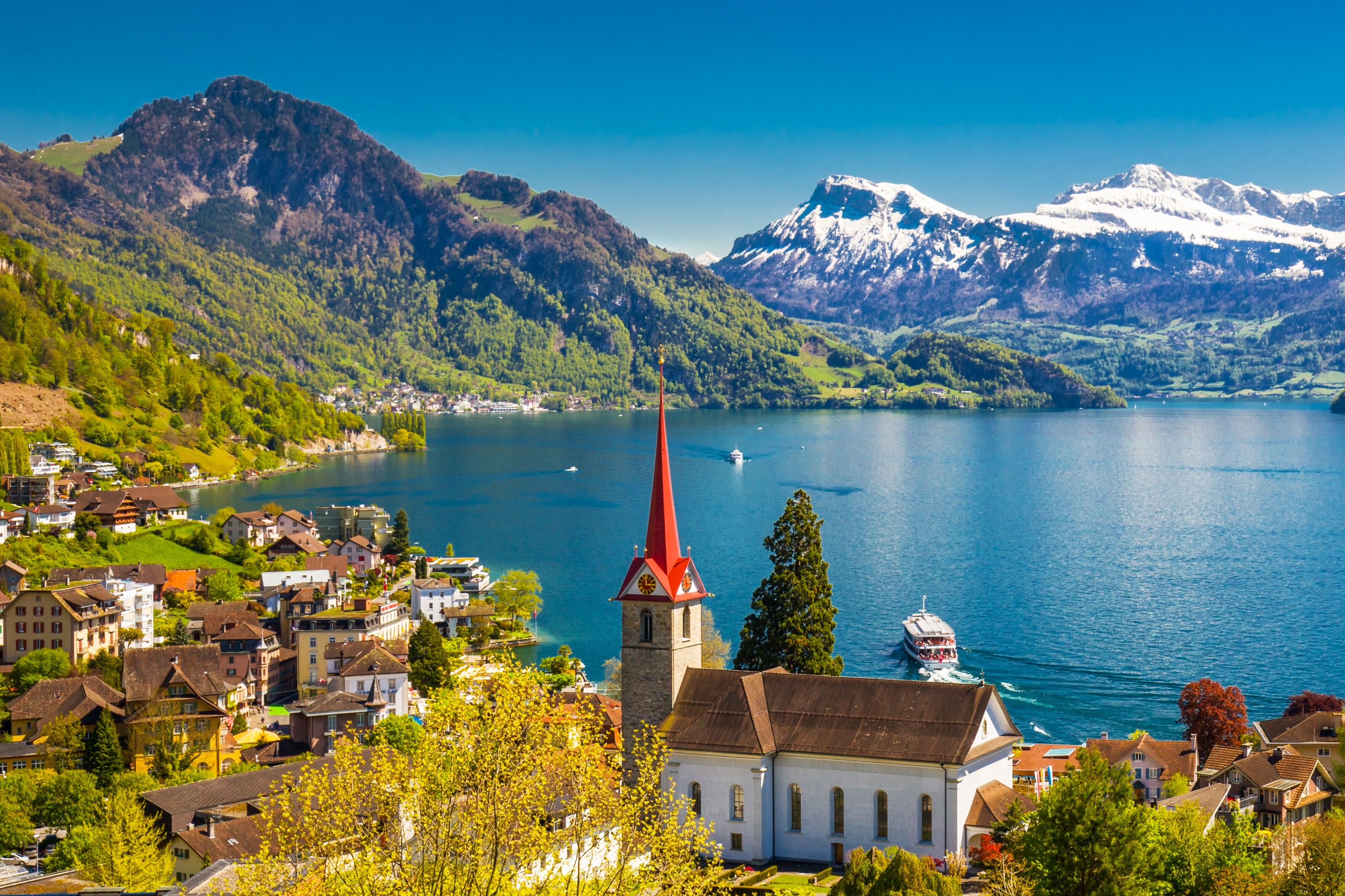 Lake Lucerne and Mountains in Weggis, Switzerland HD Wallpaper