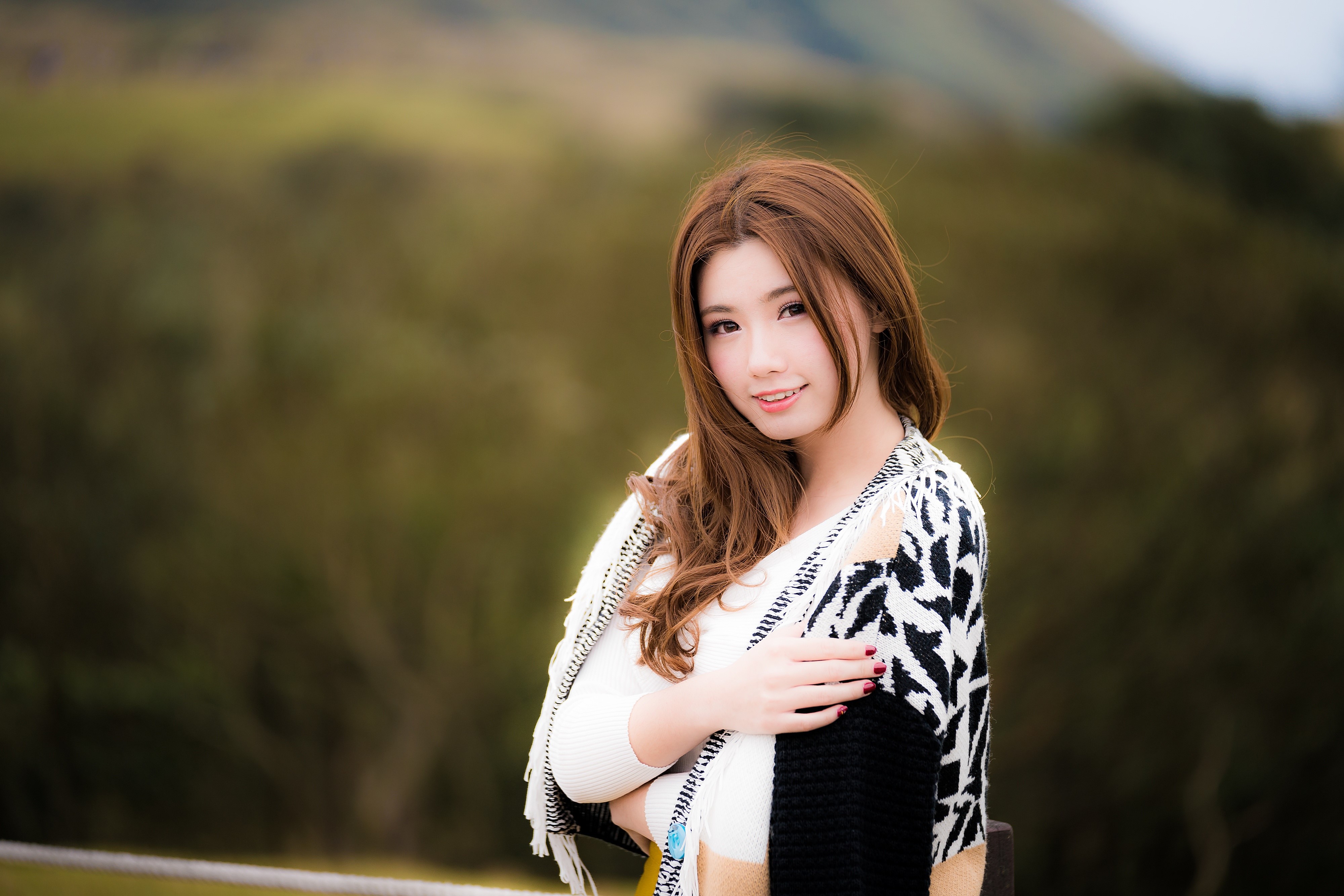4K Portrait of Asian Woman with Brown Hair HD Wallpaper