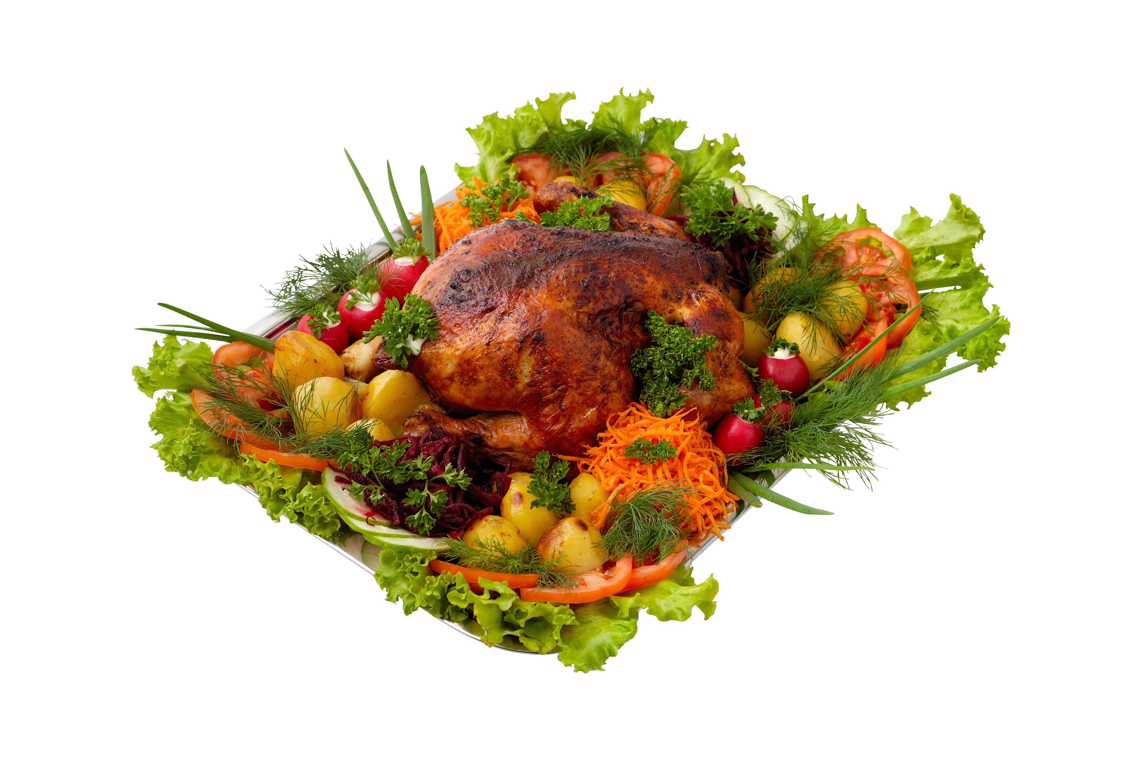 4K Roast Chicken with Vegetables Platter HD Wallpaper