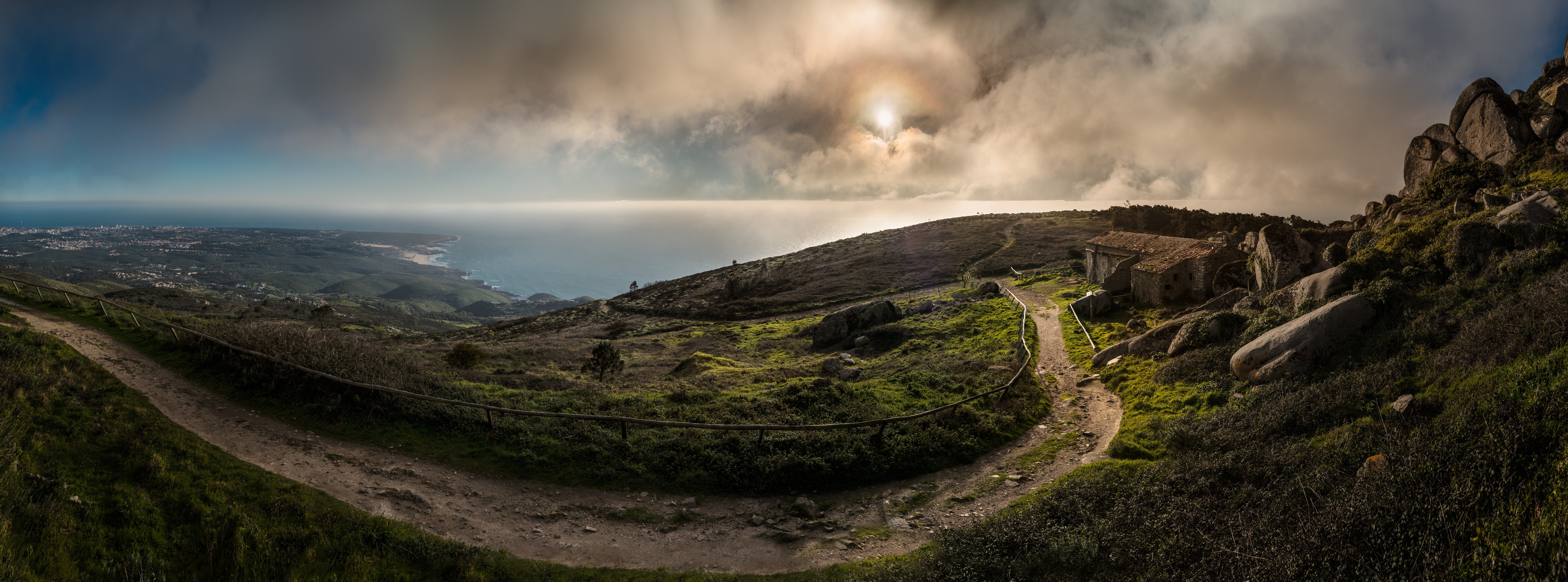 Portugal Coast Ocean Panorama with Clouds and Trail HD Wallpaper