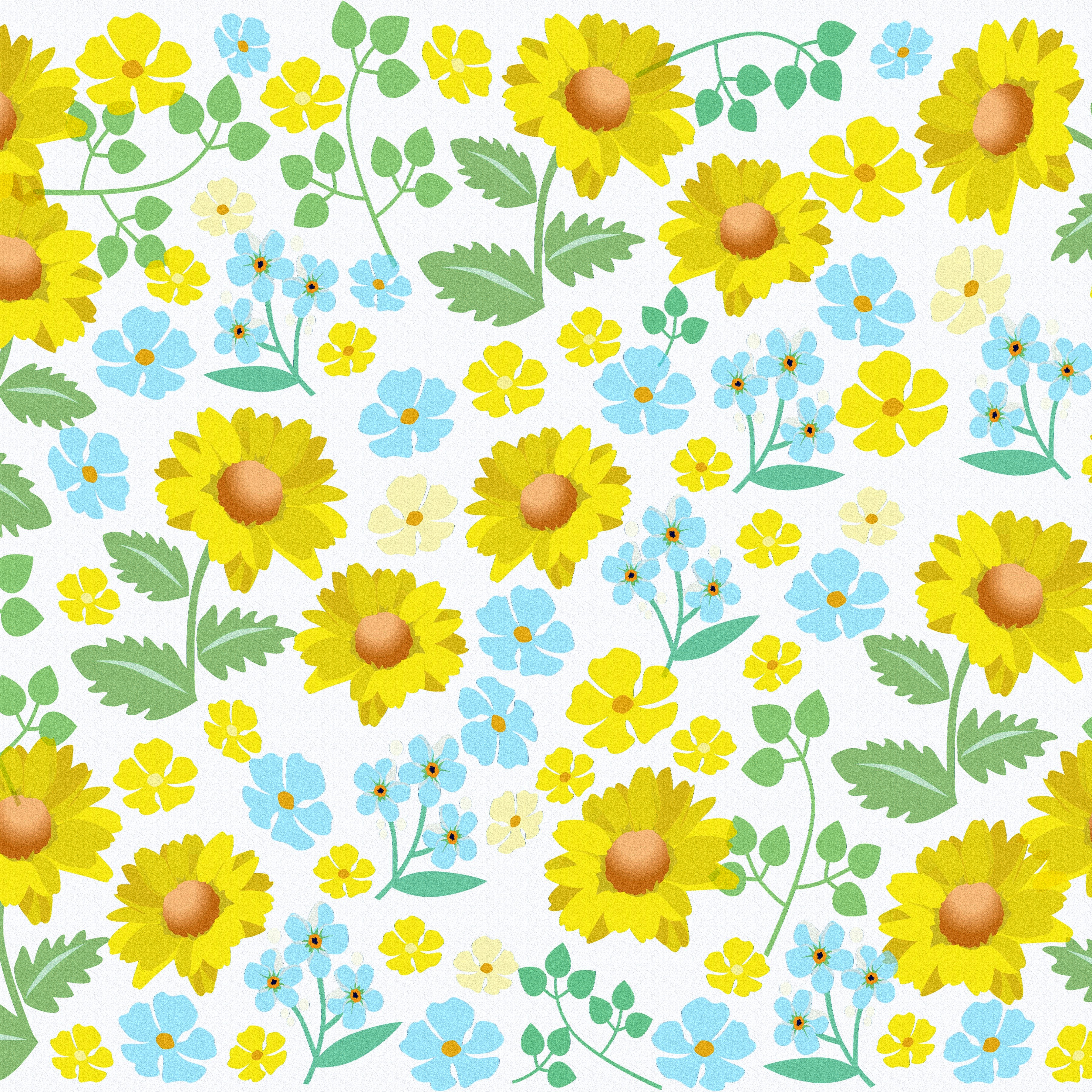 Yellow and blue flowers with green leaves pattern HD Wallpaper