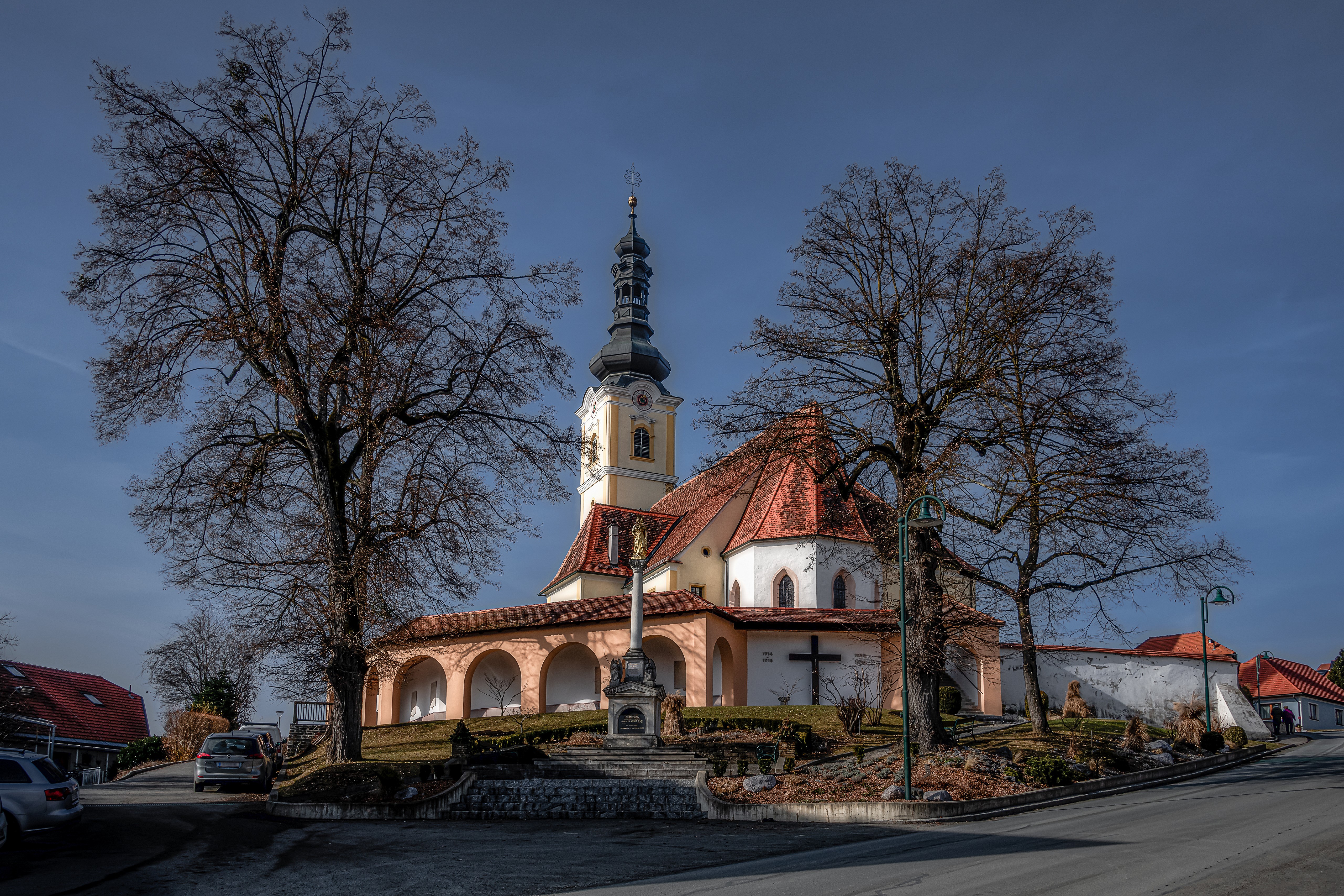 Church in Sankt Marein, Austria with Trees HD Wallpaper