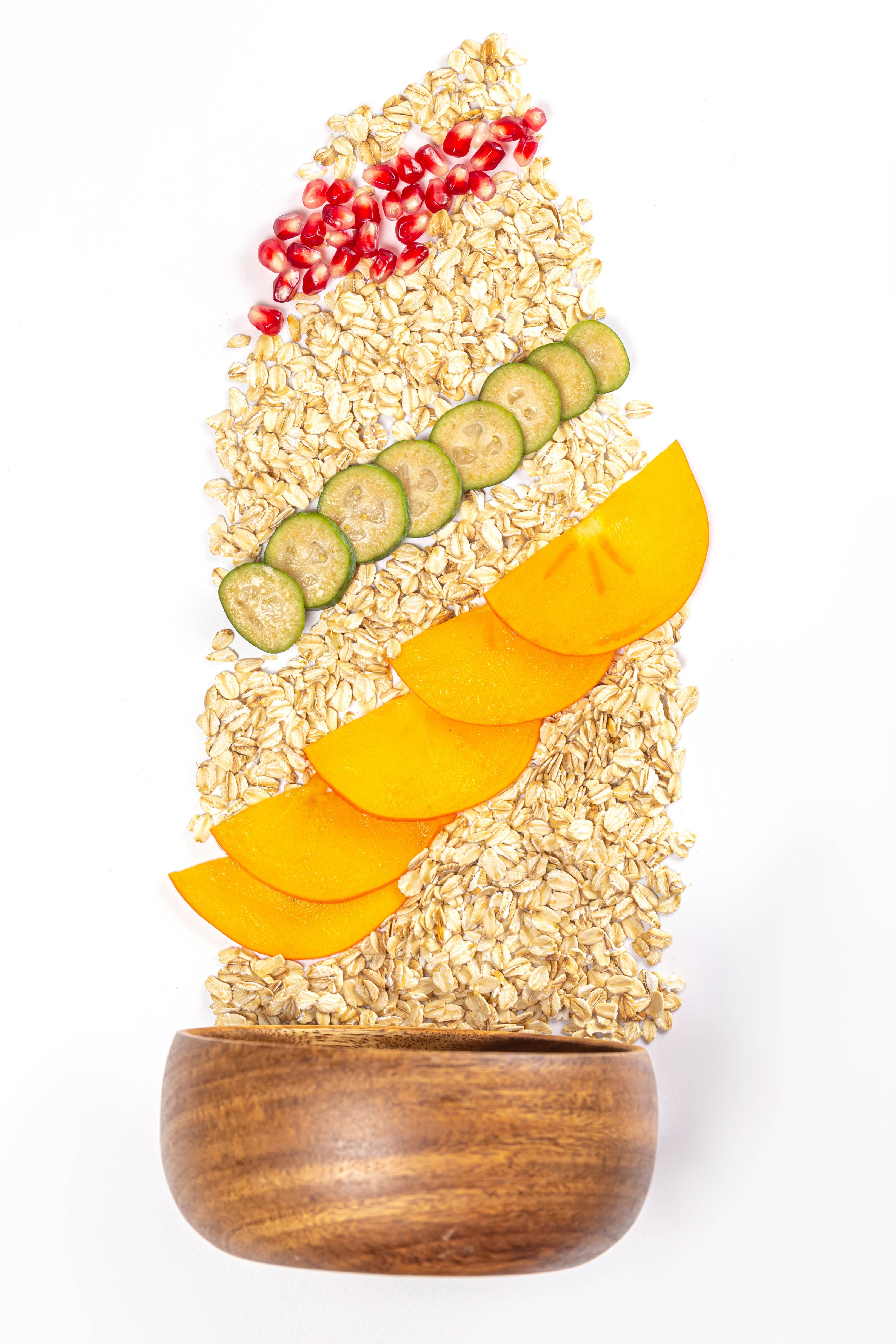 Oatmeal with Pomegranate, Feijoa, and Persimmon Slices HD Phone Wallpaper