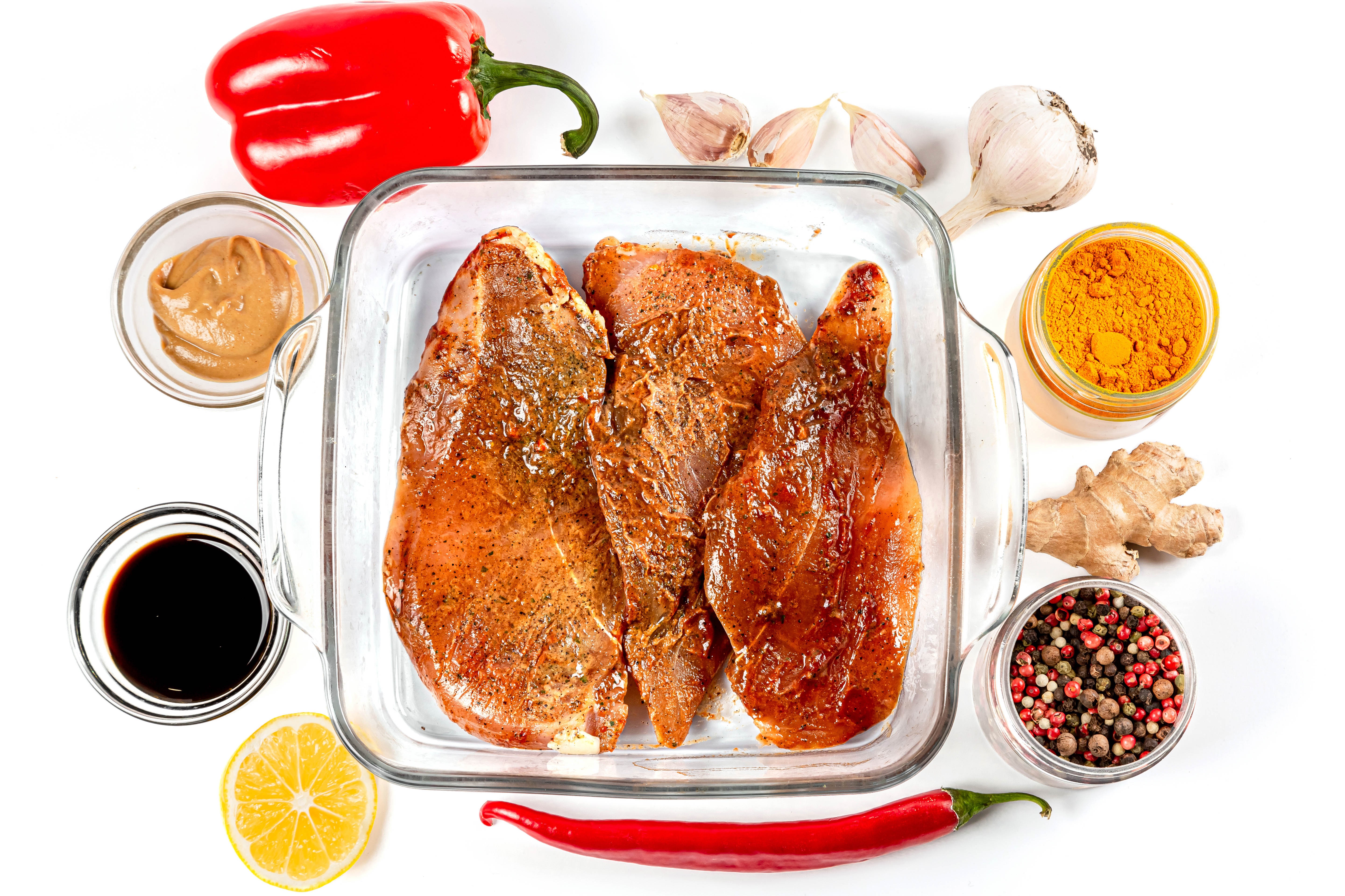 4K Marinated Meat with Fresh Spices and Peppers HD Wallpaper