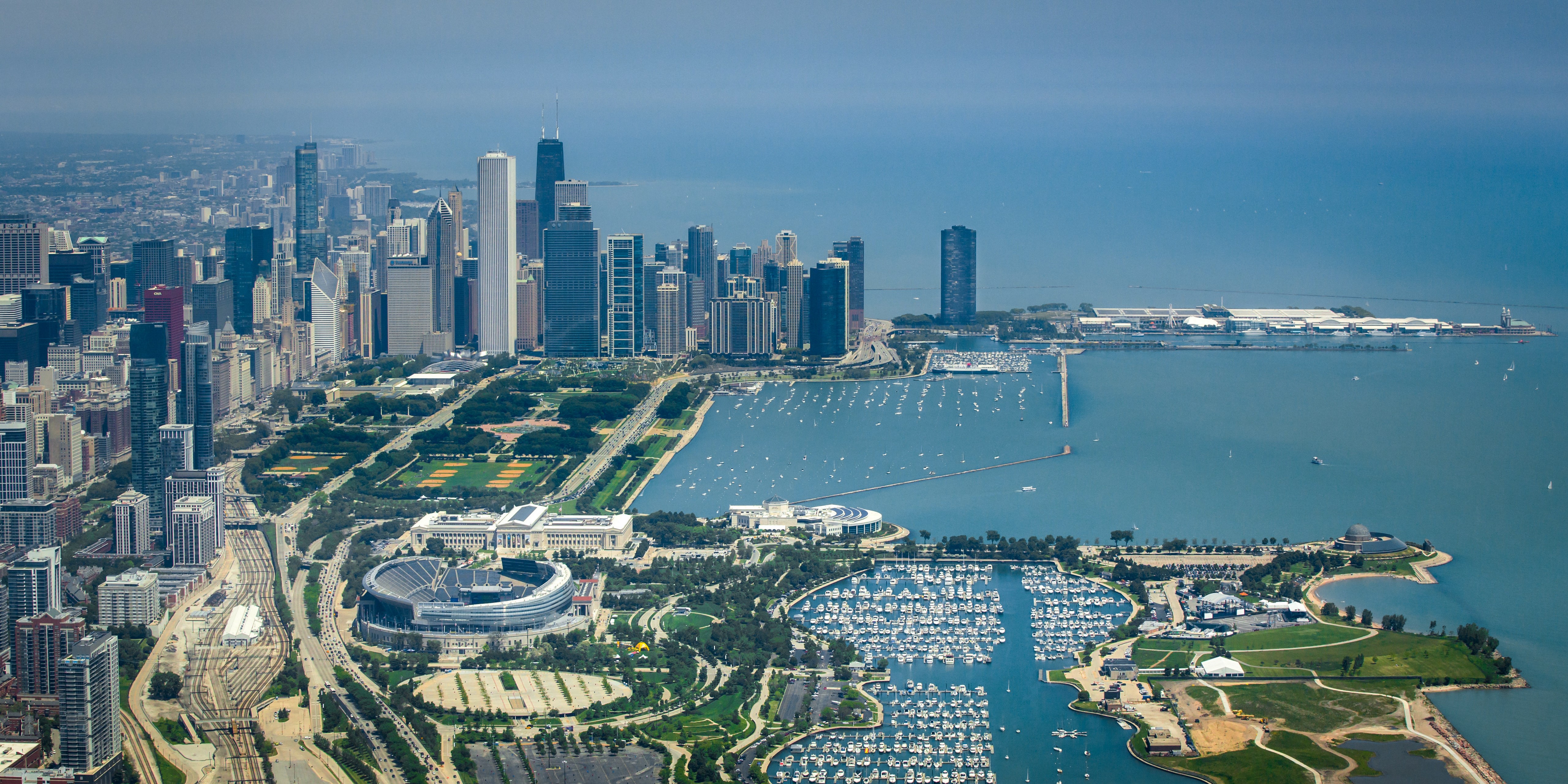Chicago City Skyline and Lakefront from Above HD Wallpaper