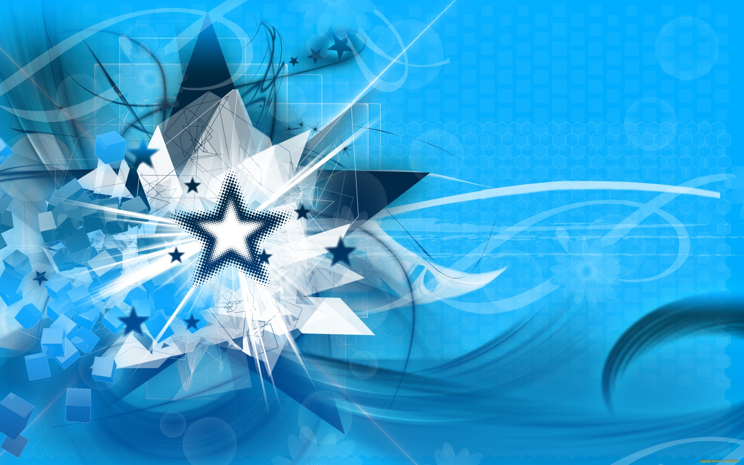 Blue abstract background with stars and geometric shapes HD Wallpaper