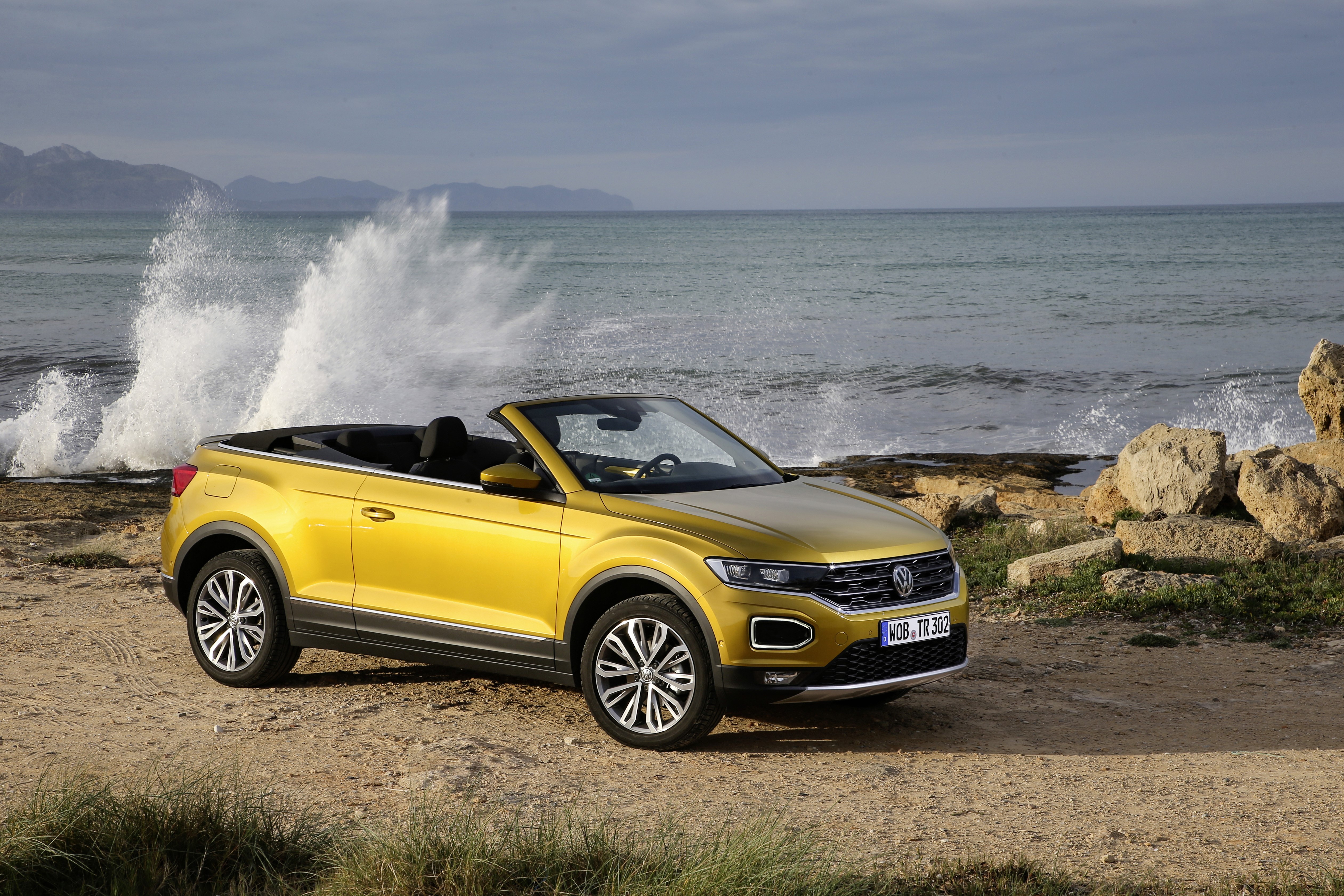 Yellow Volkswagen T-Roc Cabriolet by the Sea HD Wallpaper