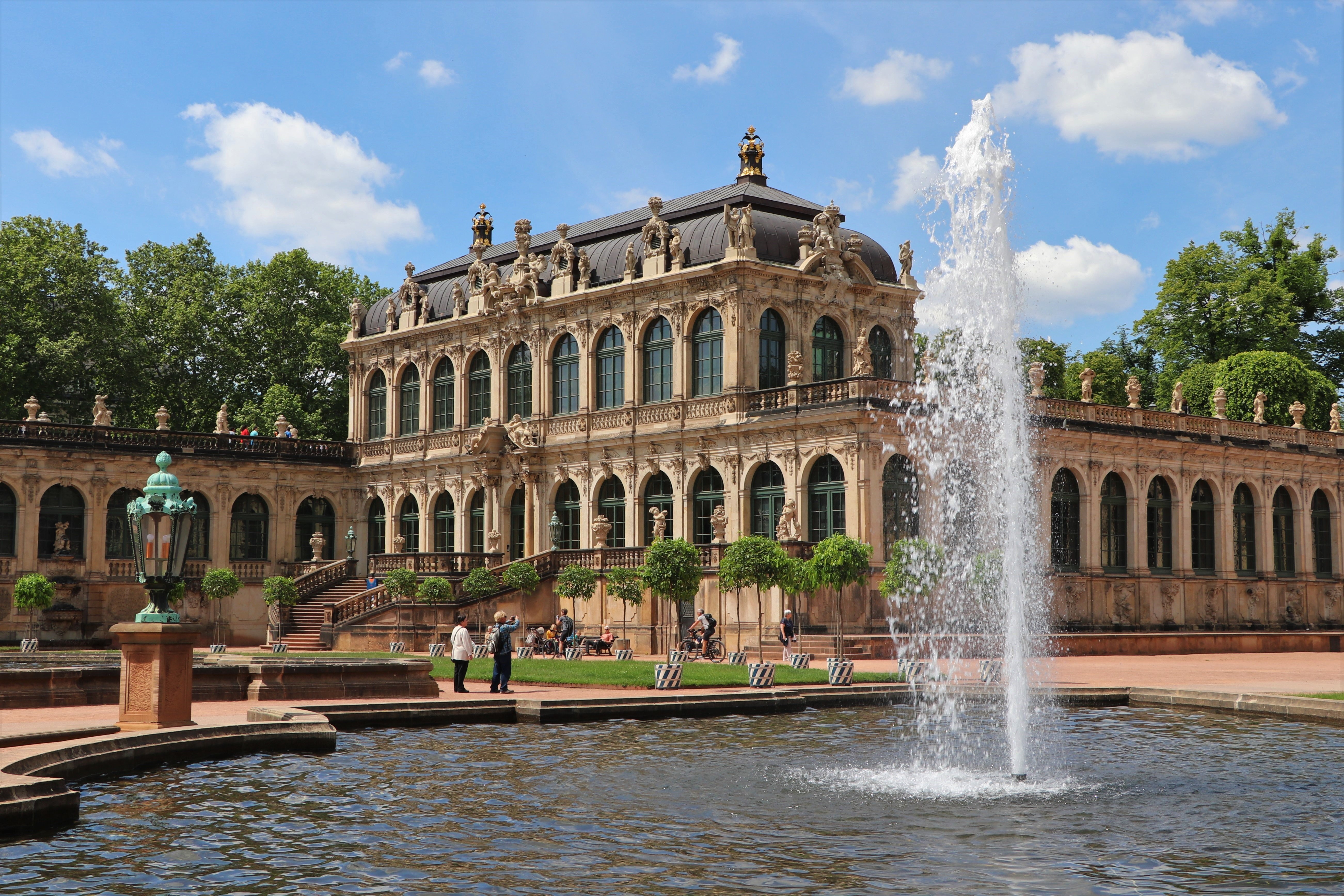 Zwinger Palace in Dresden, Germany with Fountain HD Wallpaper