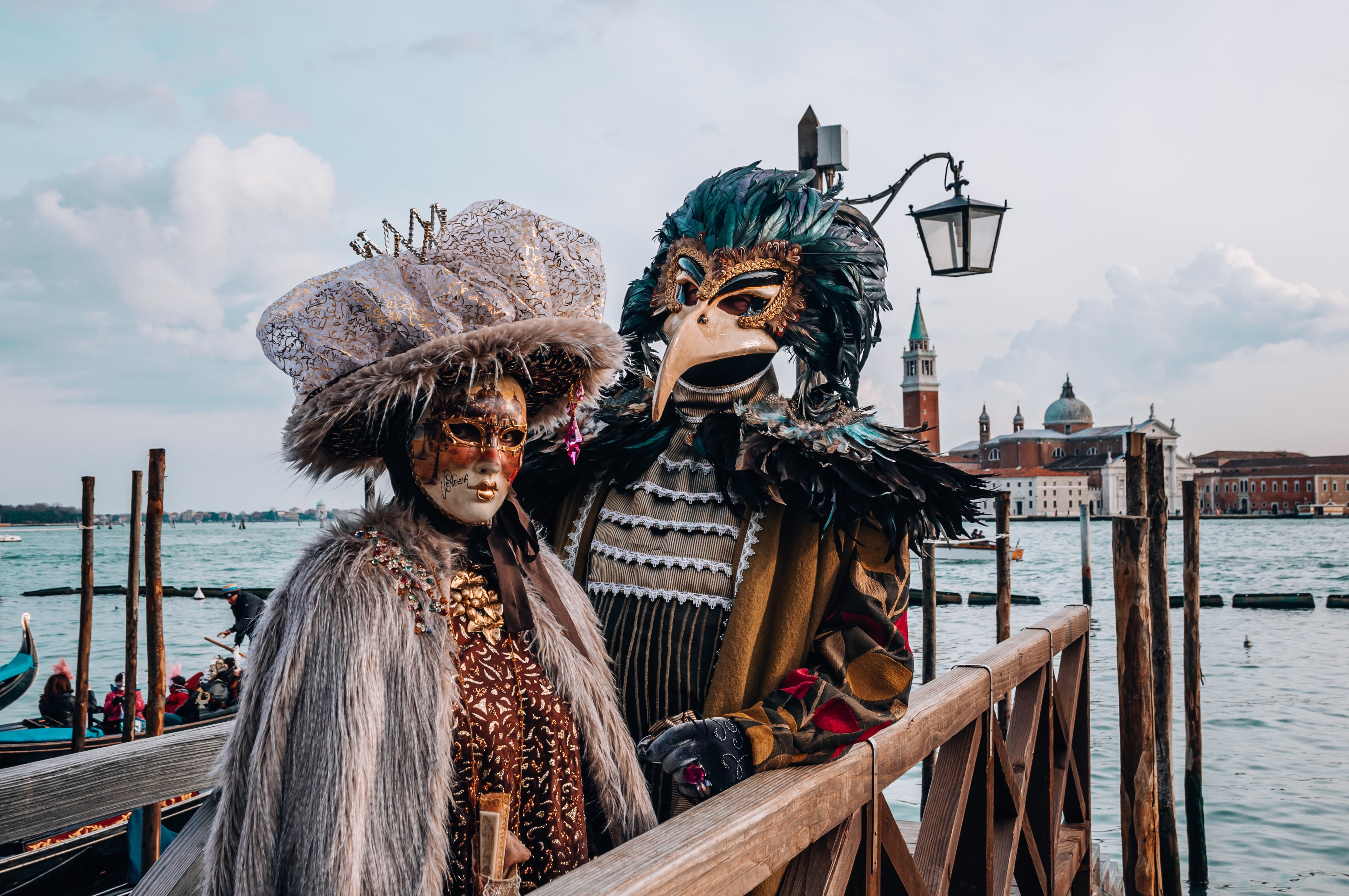 Venice Carnival Masks and Gondolas HD Wallpaper