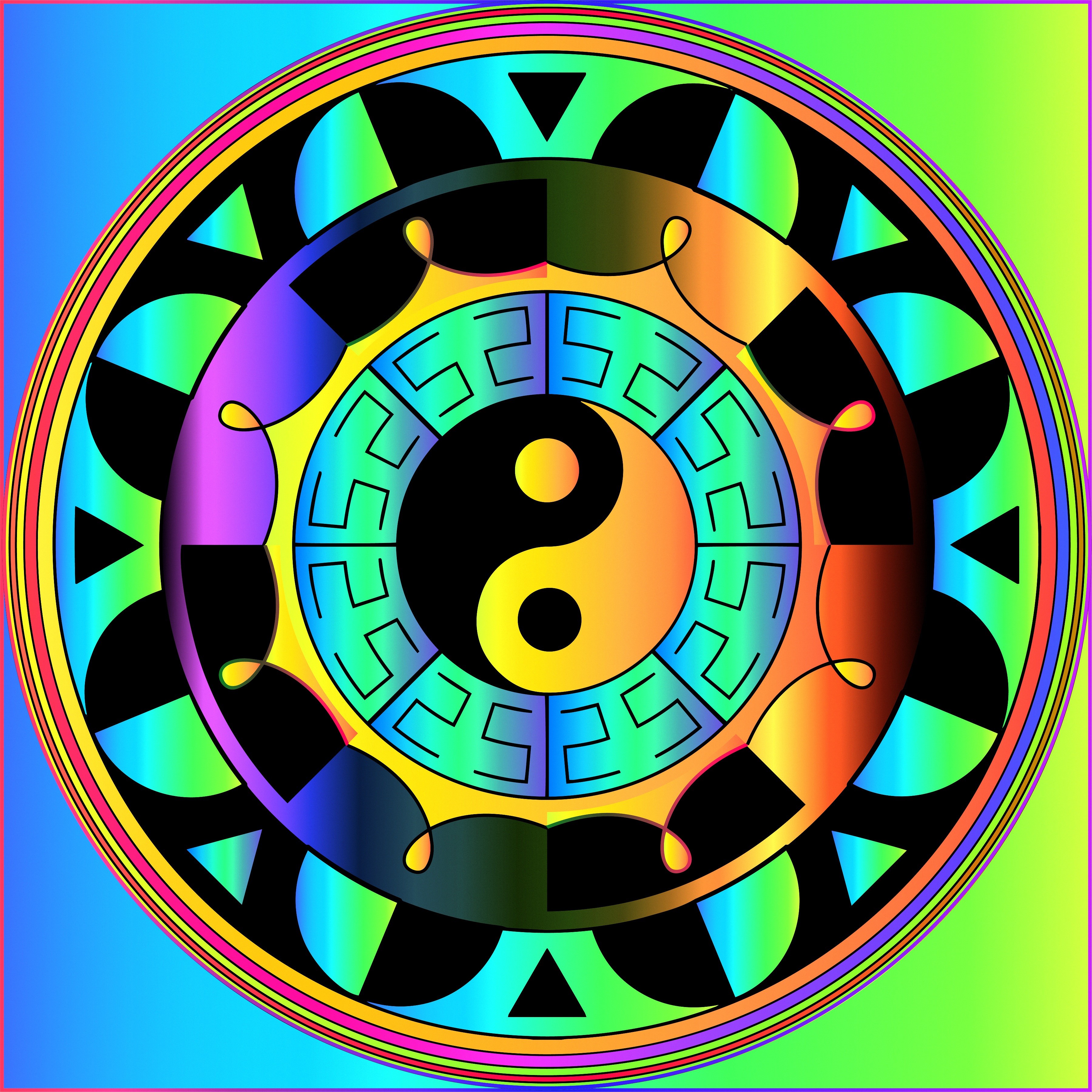 Yin-Yang Mandala with Geometric Patterns HD Wallpaper