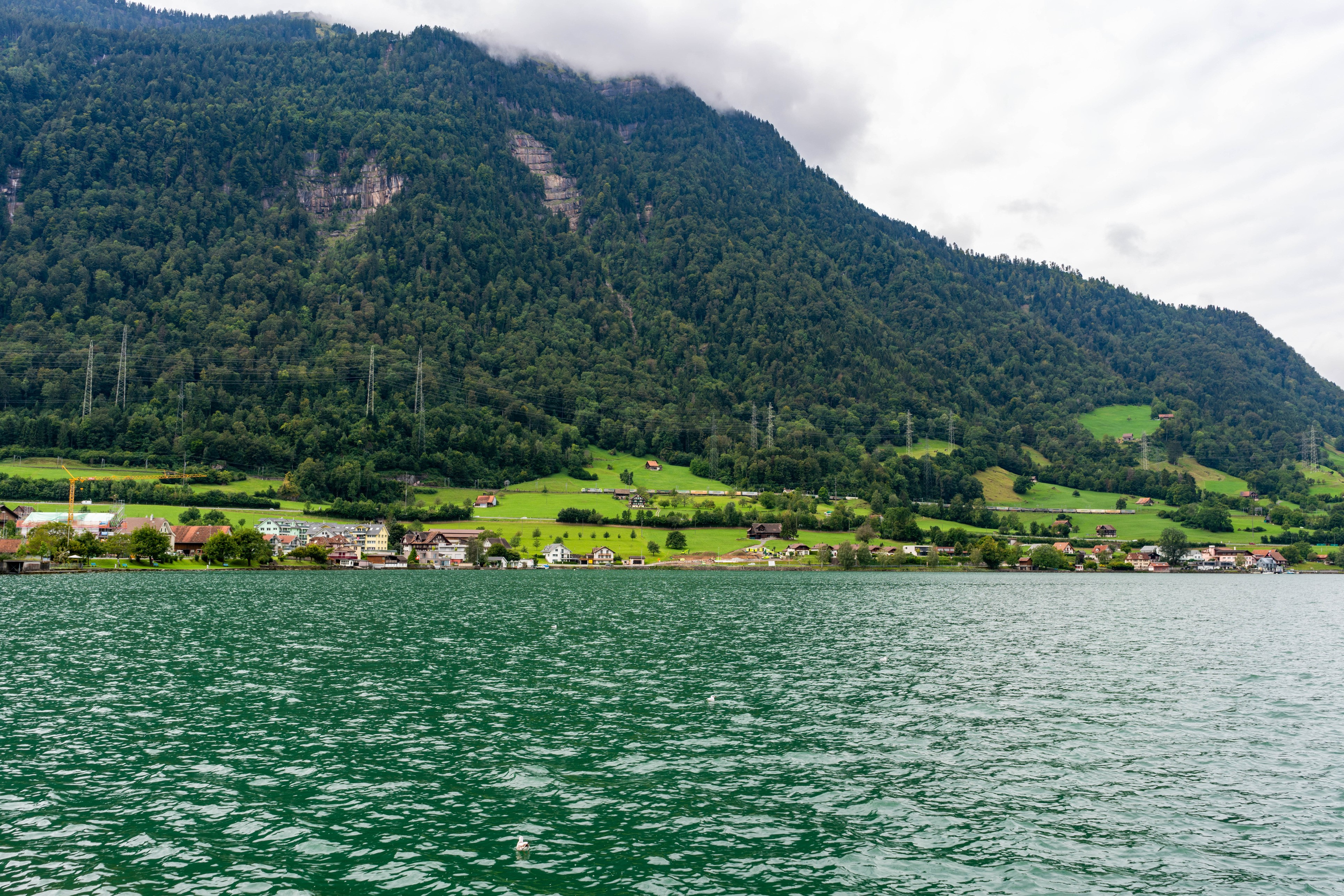 Lake Zug with Arth village and mountains, Switzerland HD Wallpaper