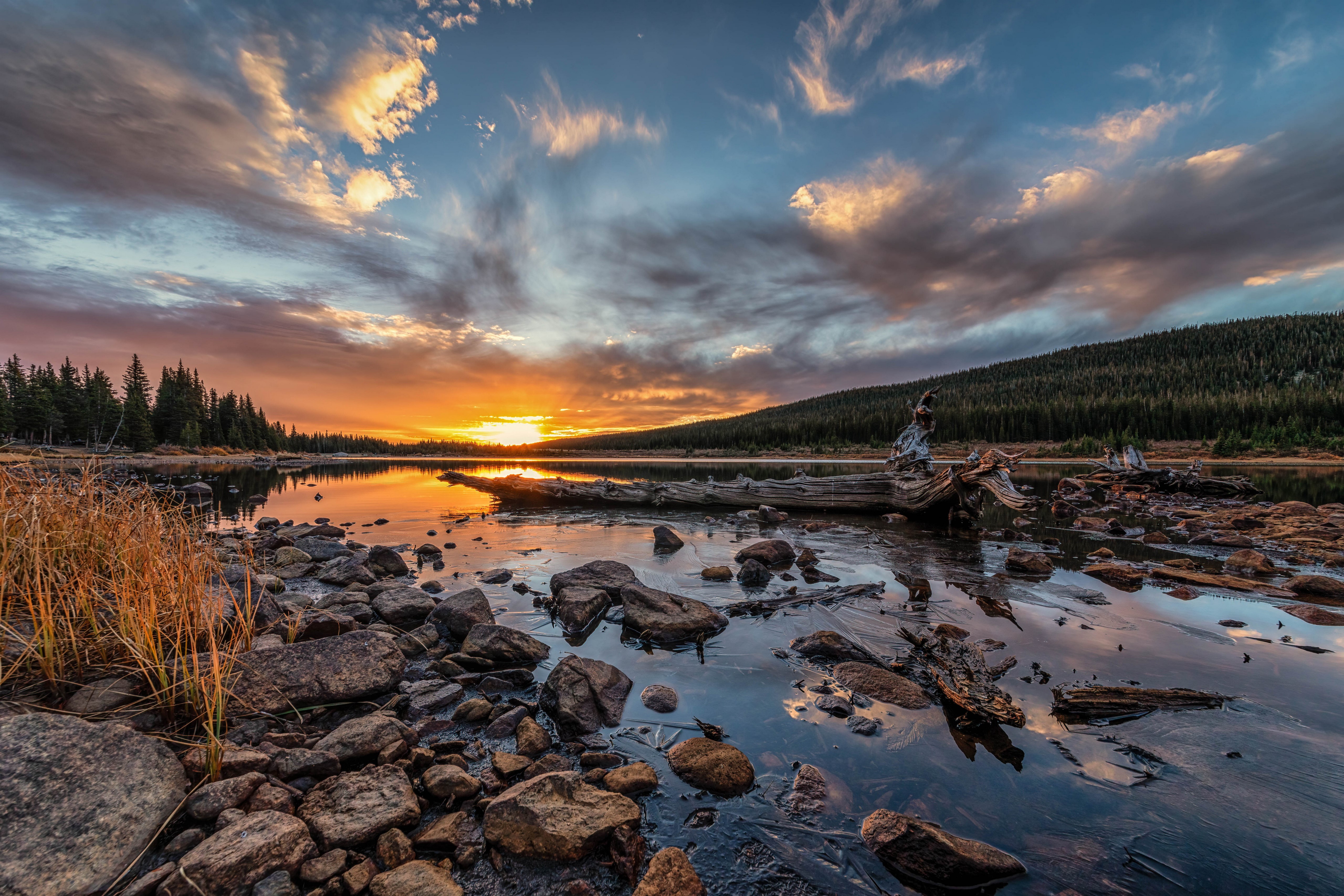 Brainard Lake Colorado USA Sunrise with Stones and Clouds HD Wallpaper