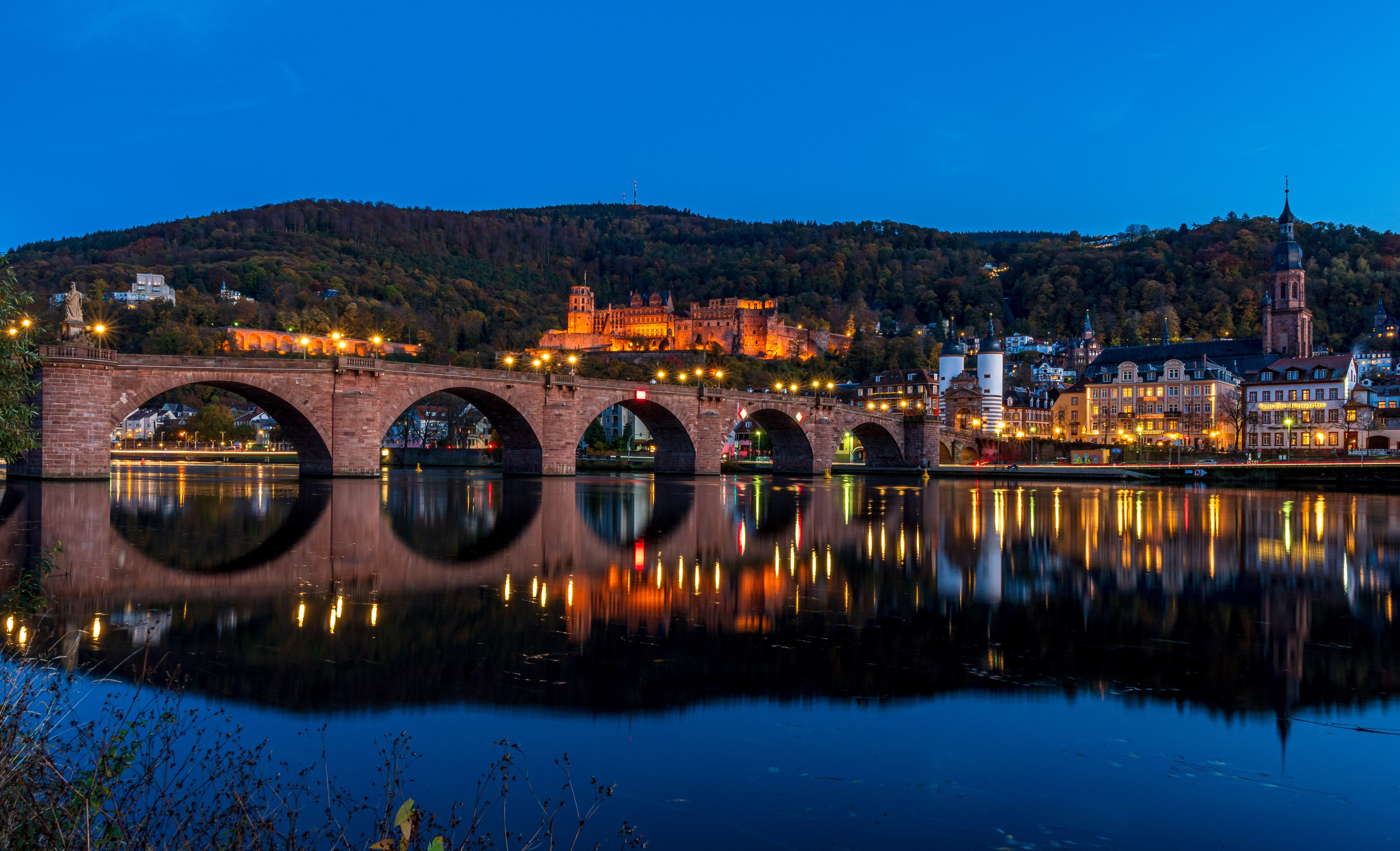 Heidelberg Castle and Bridge at Dusk HD Wallpaper
