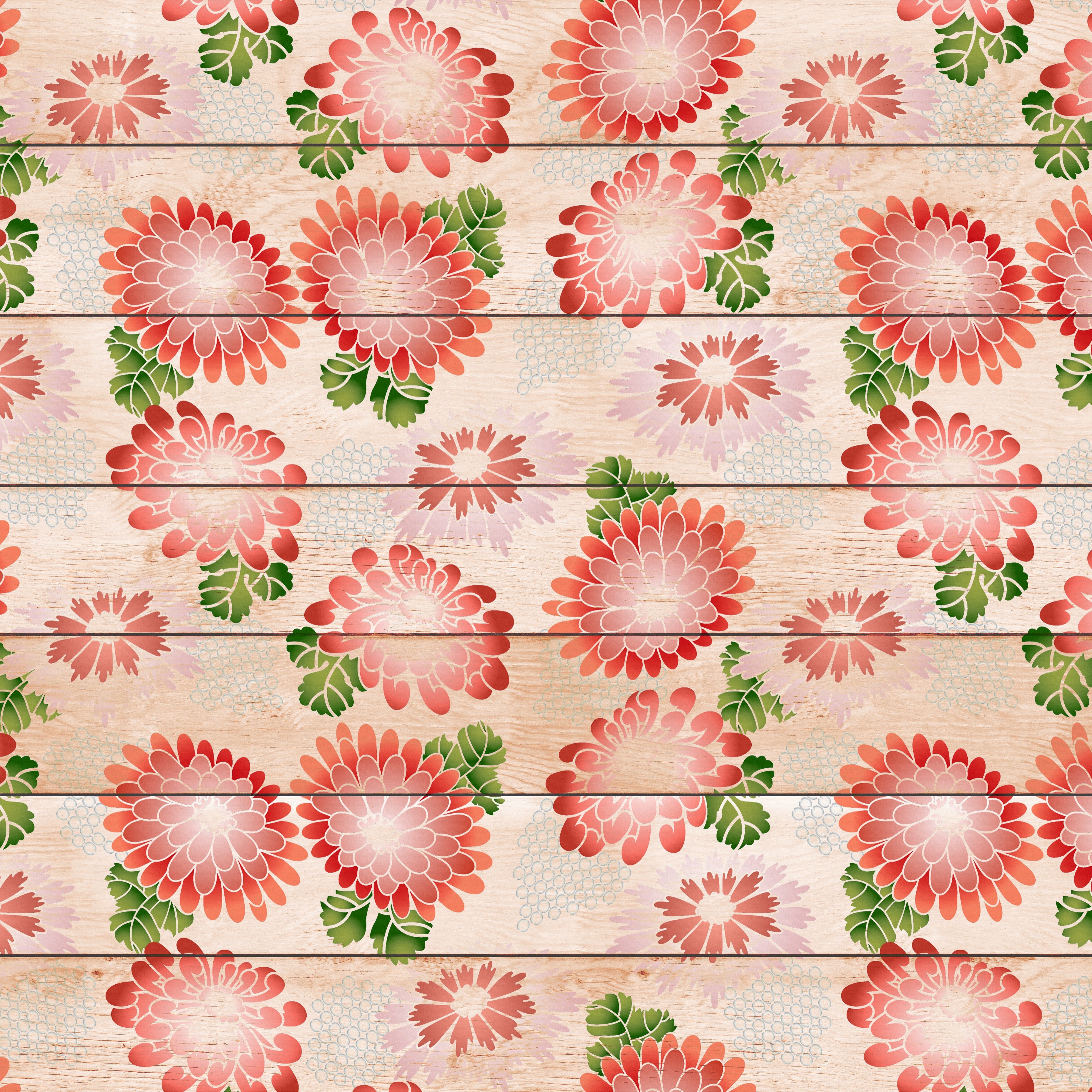 Floral pattern on wood planks HD Wallpaper