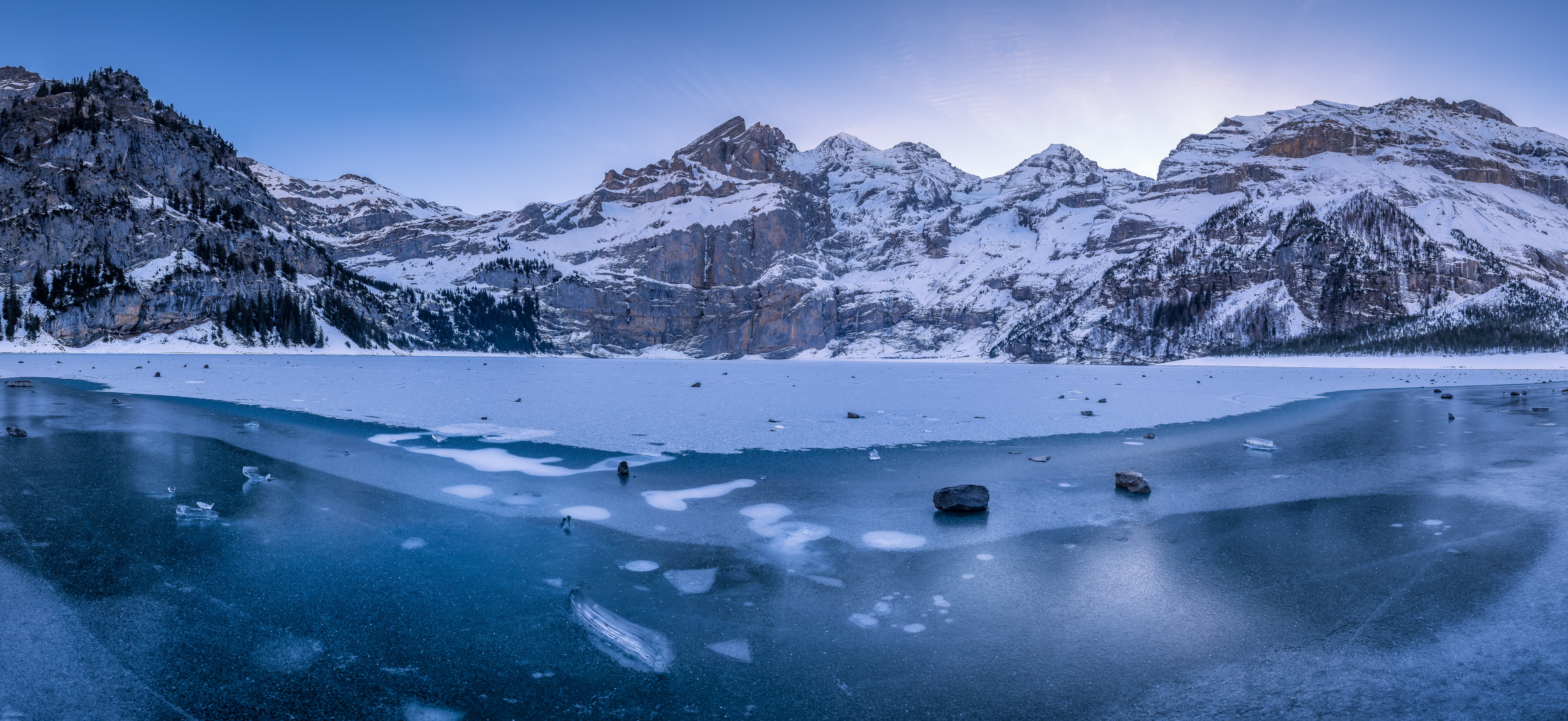 Oeschinensee Lake in Switzerland with Snow-Capped Mountains HD Wallpaper