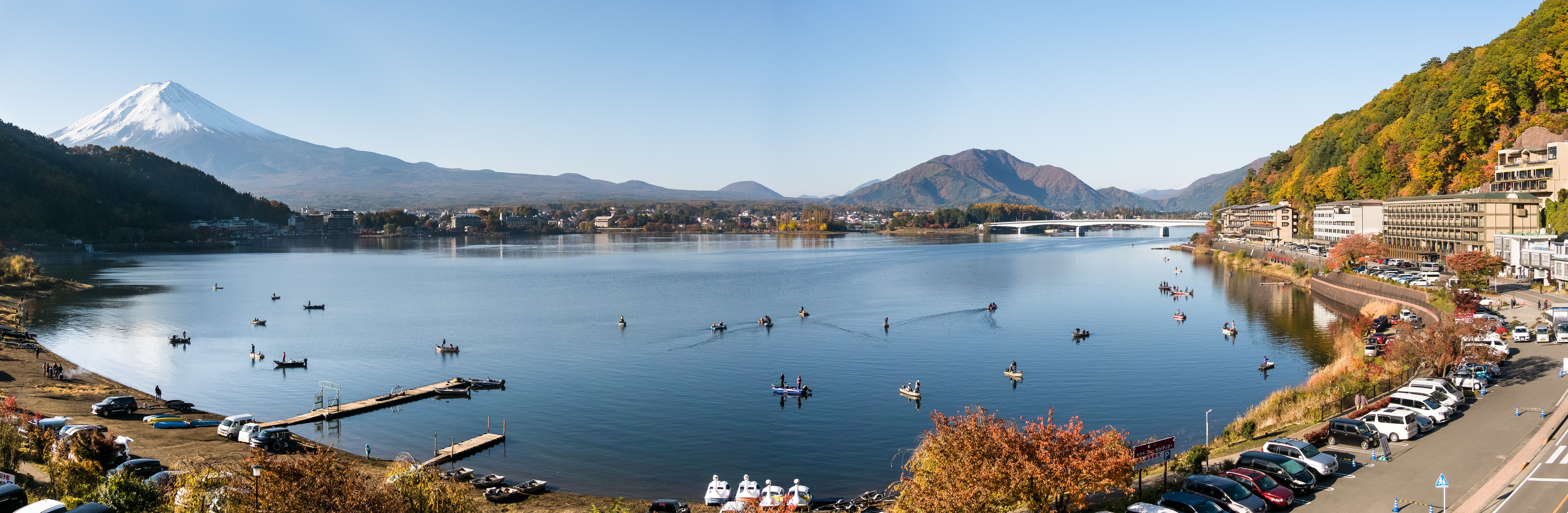 Mount Fuji and Lake Kawaguchi Panorama HD Wallpaper