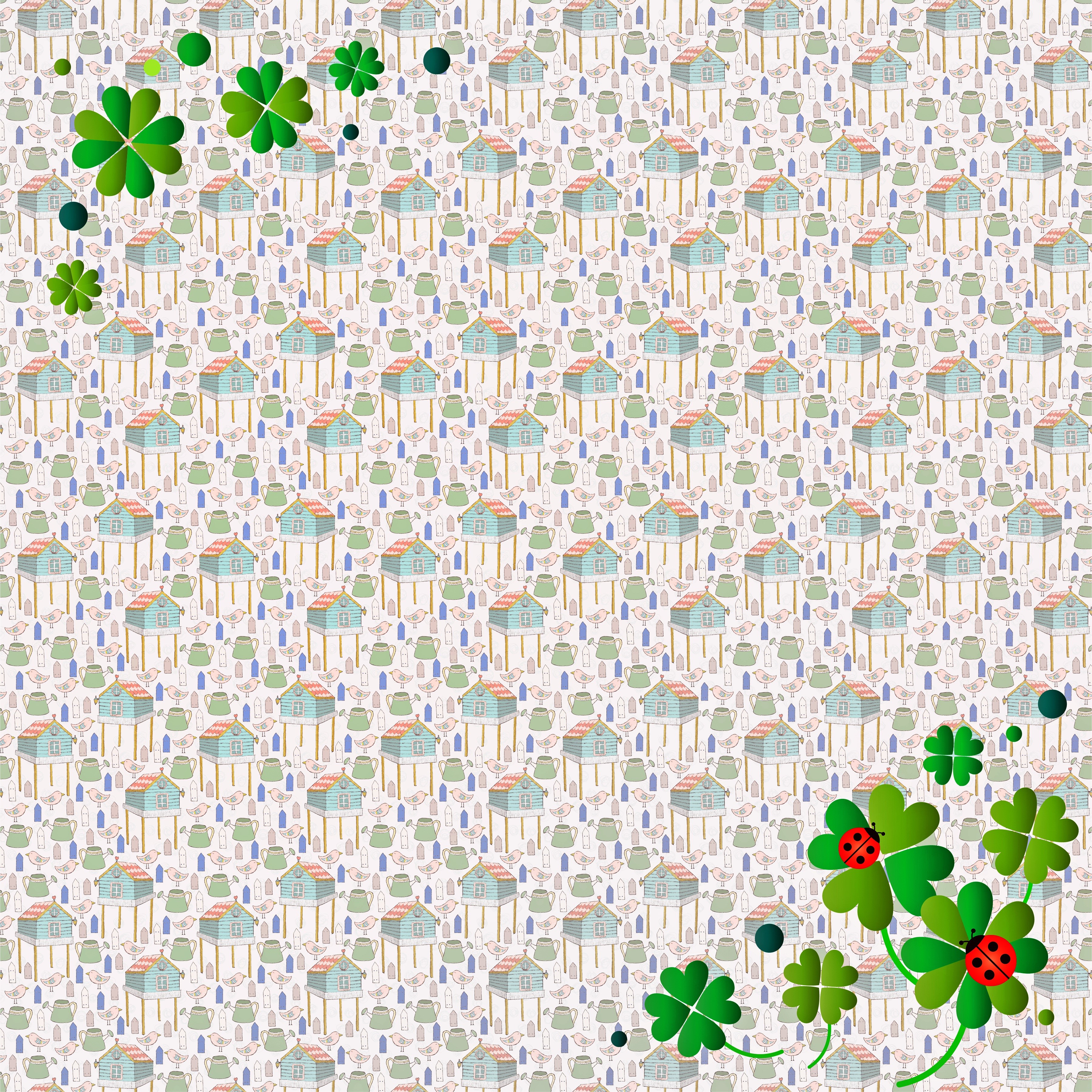 St Patrick's Day pattern with clovers and houses HD Wallpaper