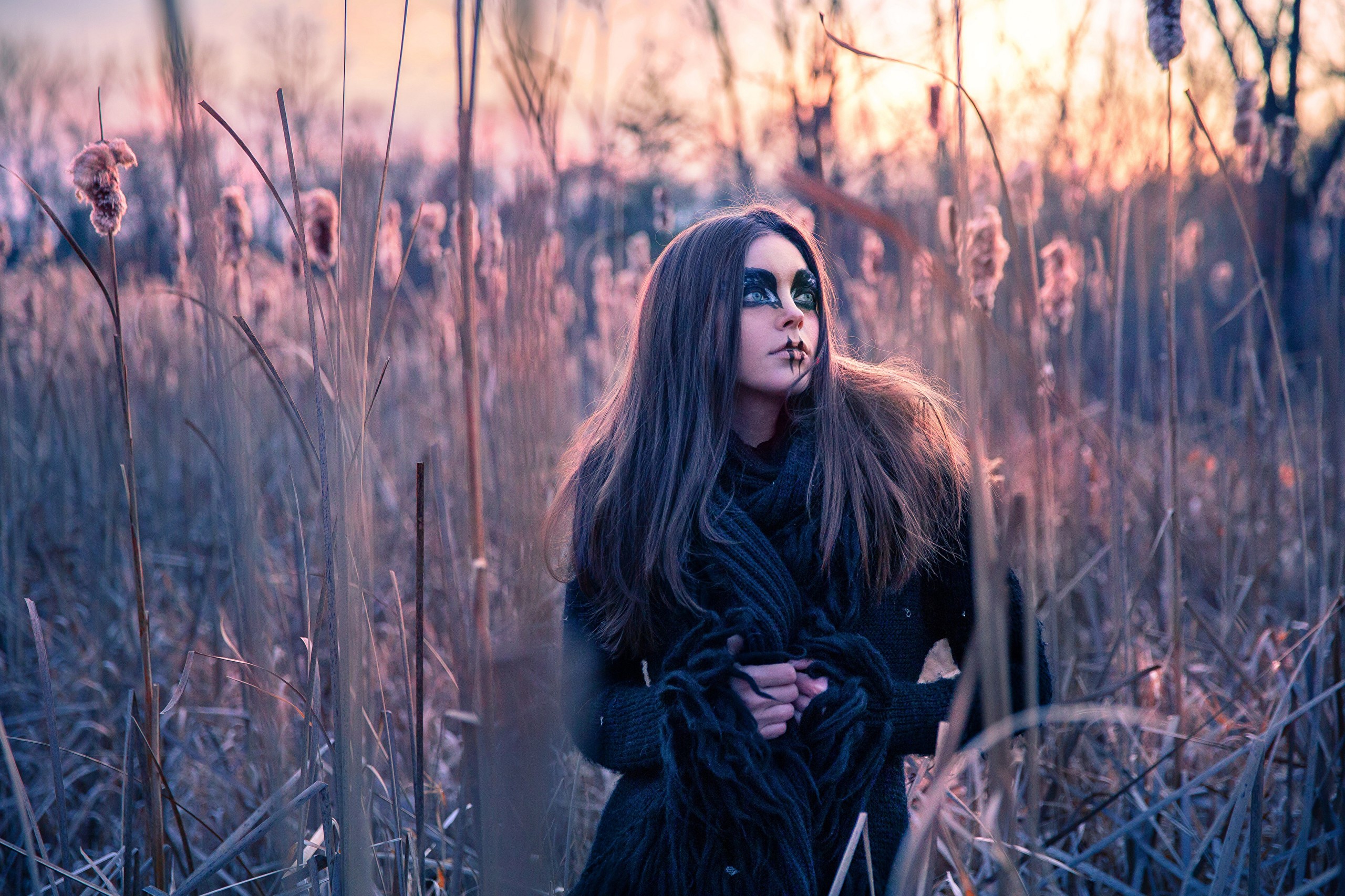 Girl with Gothic Makeup in Reeds HD Wallpaper