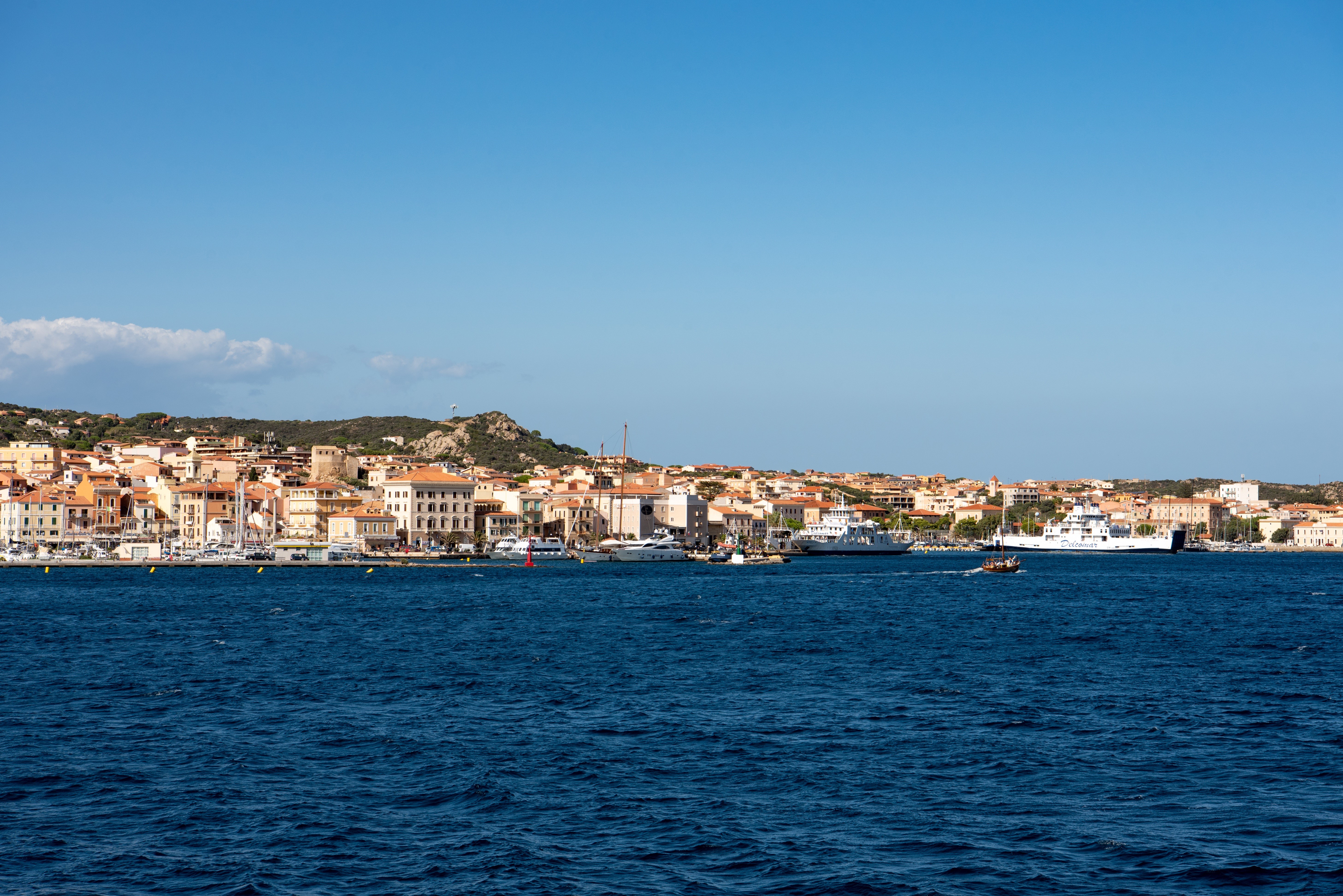 La Maddalena, Sardinia Coastline with Ships and Buildings HD Wallpaper
