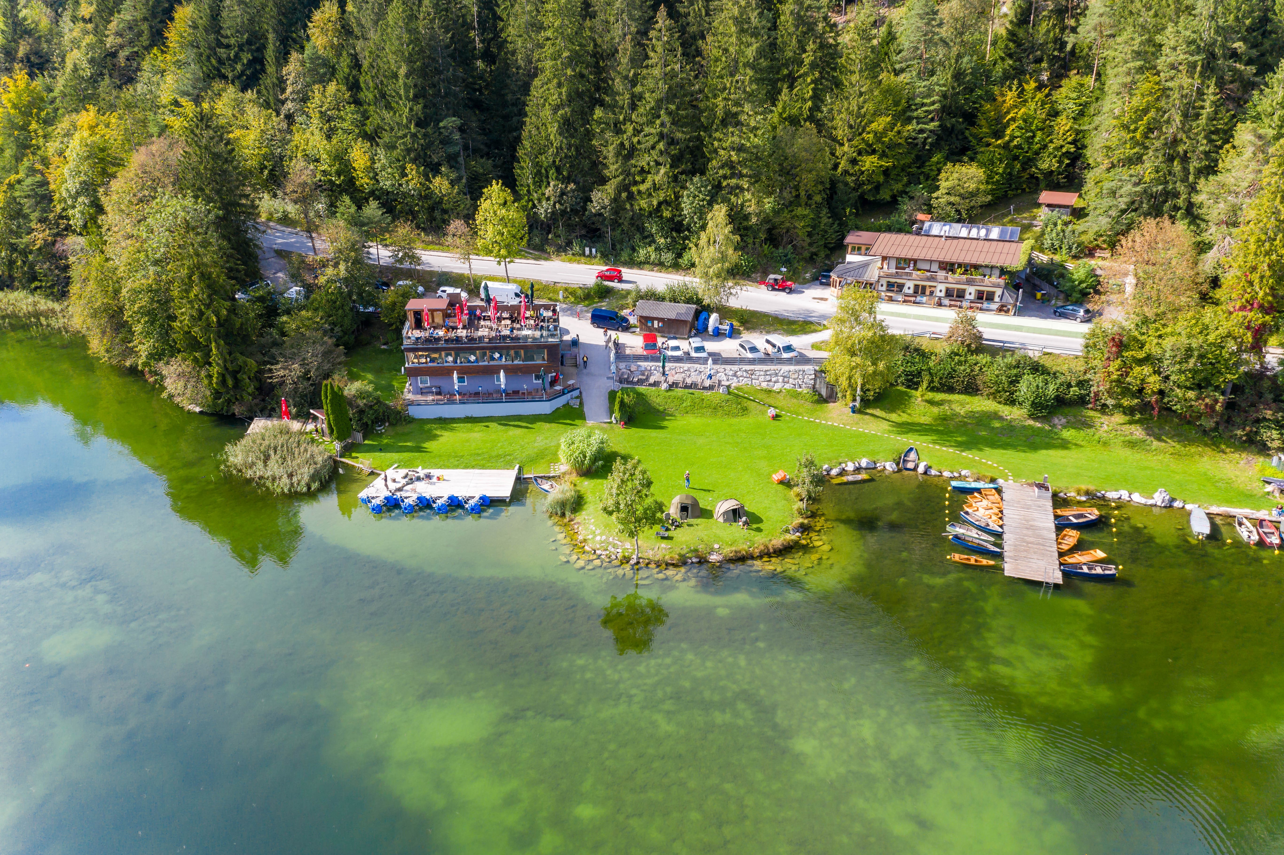 Lake Reintaler Tyrol Austria with Houses and Boats HD Wallpaper