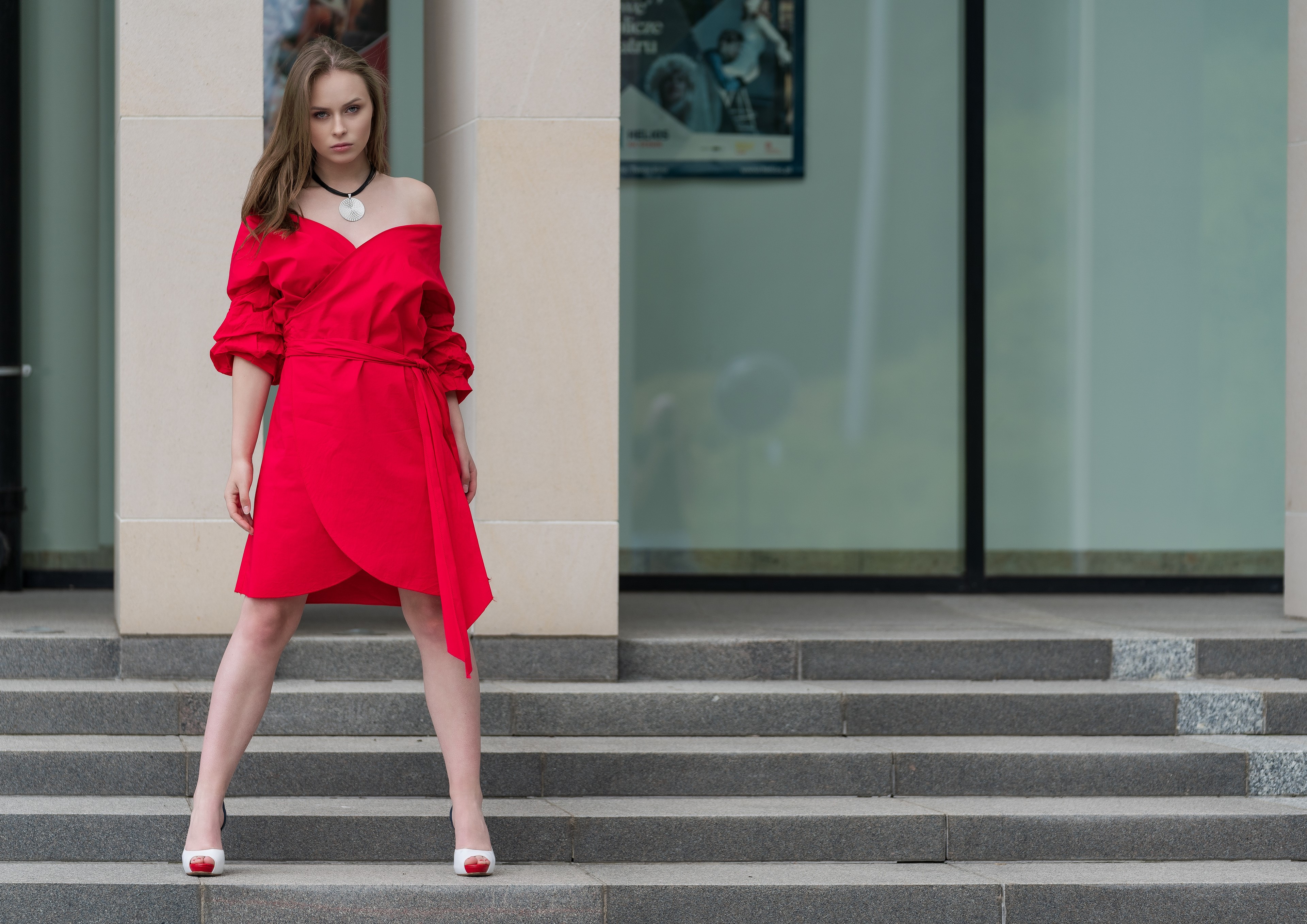 Emilia Piotrowska in a red dress HD Wallpaper