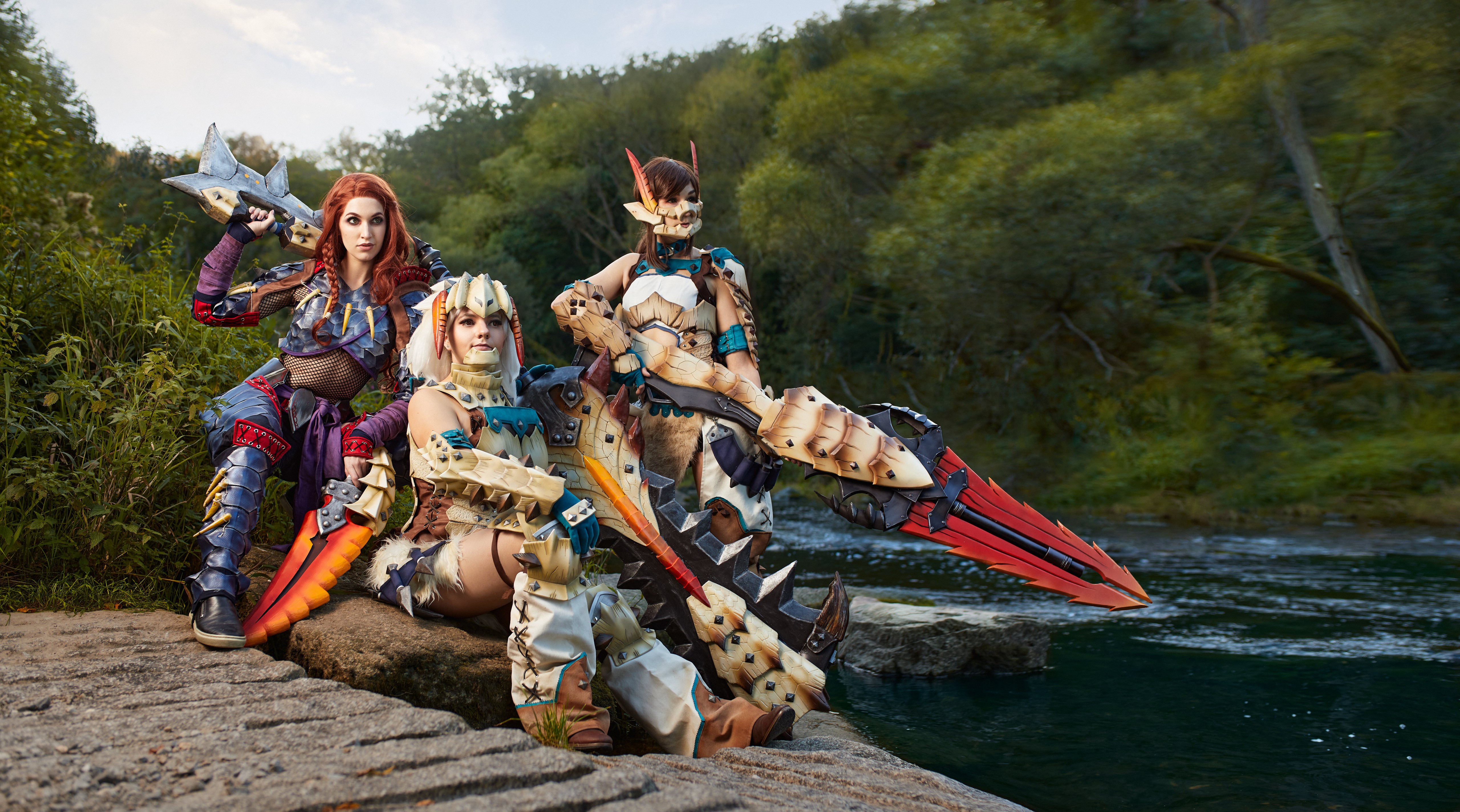 Monster Hunter Cosplay with Swords HD Wallpaper
