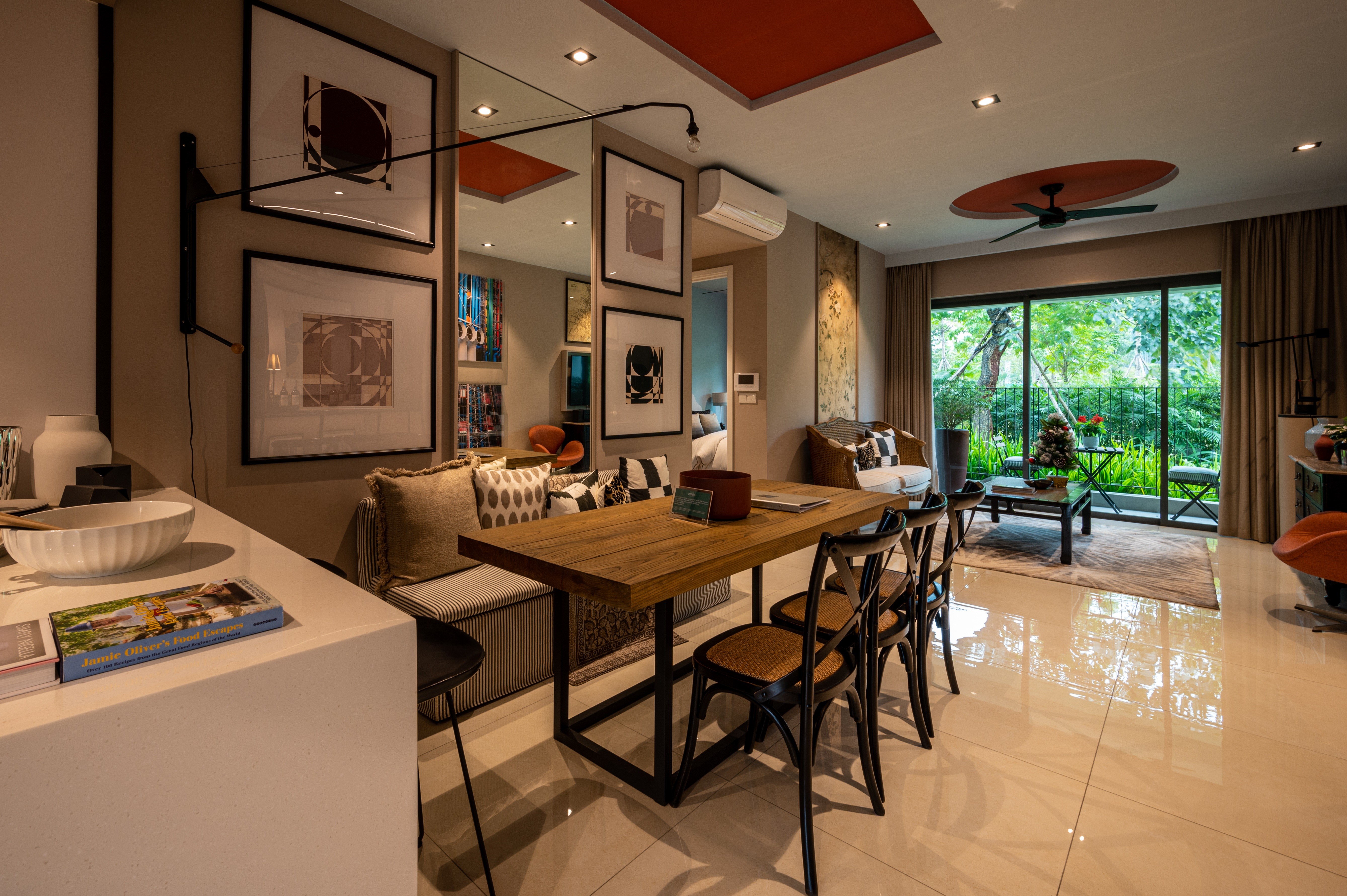 Dining Table and Chairs in Living Room Interior Design HD Wallpaper