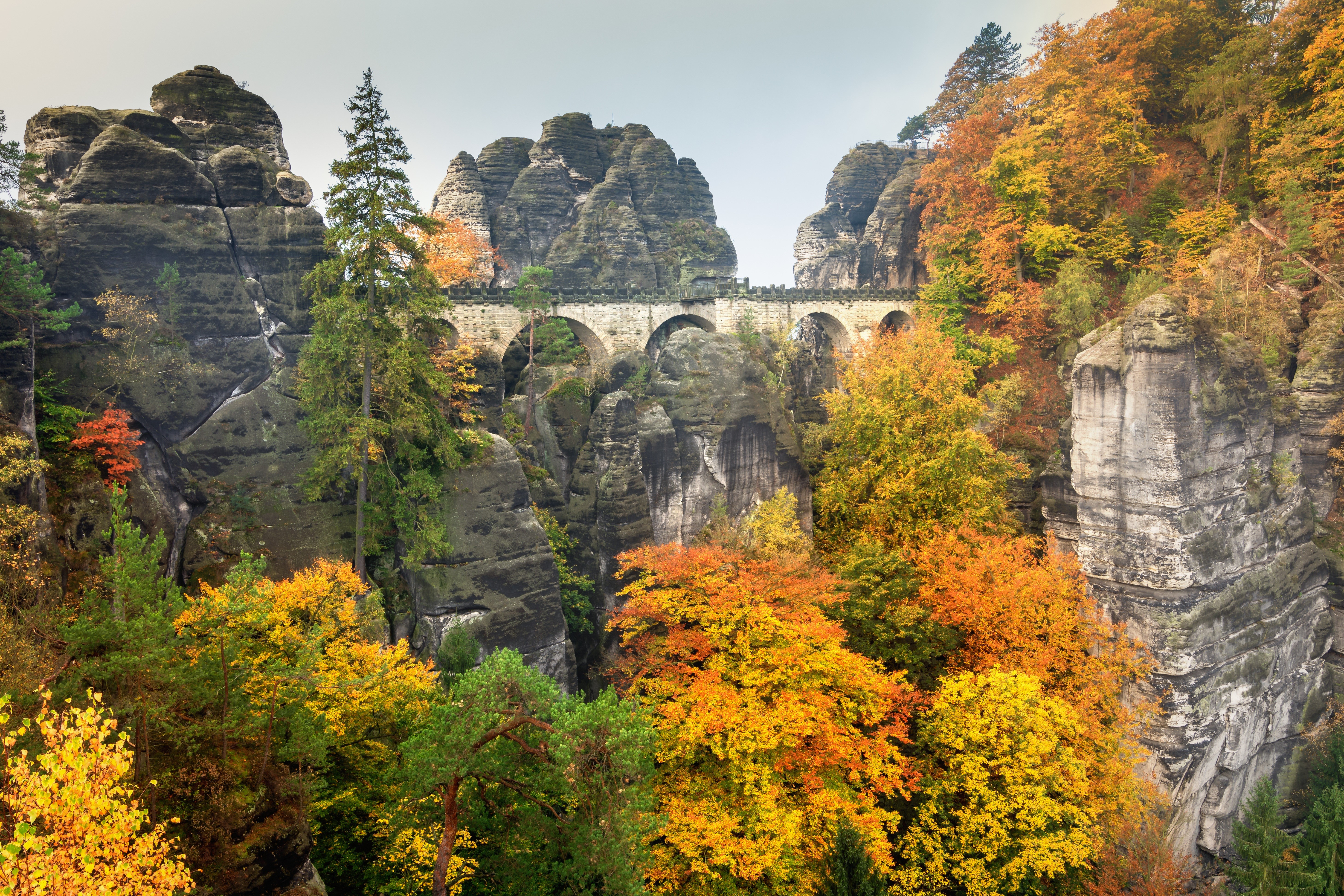 Bastei Bridge in Saxon Switzerland during Autumn HD Wallpaper