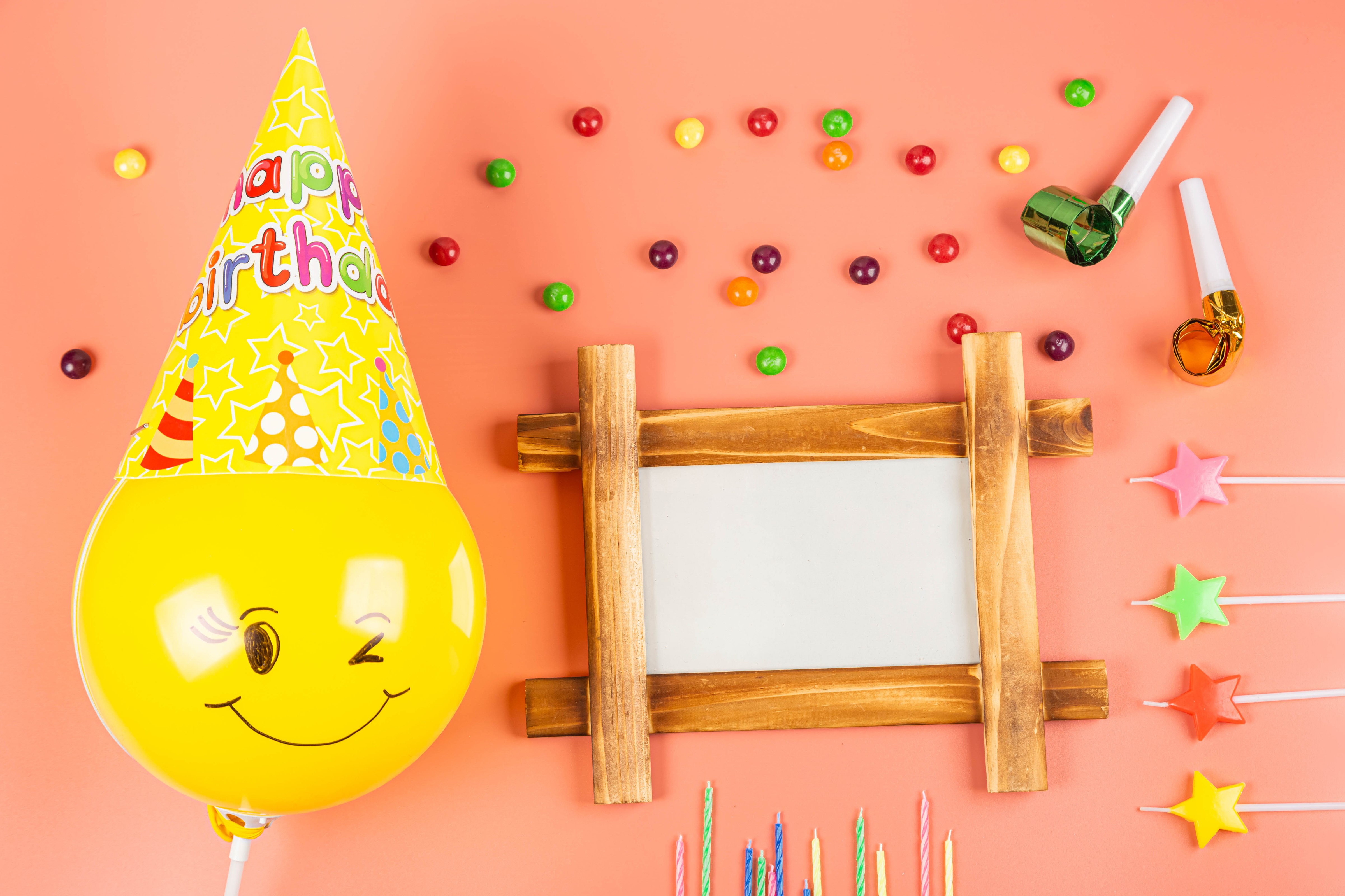 Birthday Party Decorations with Balloon and Frame HD Wallpaper