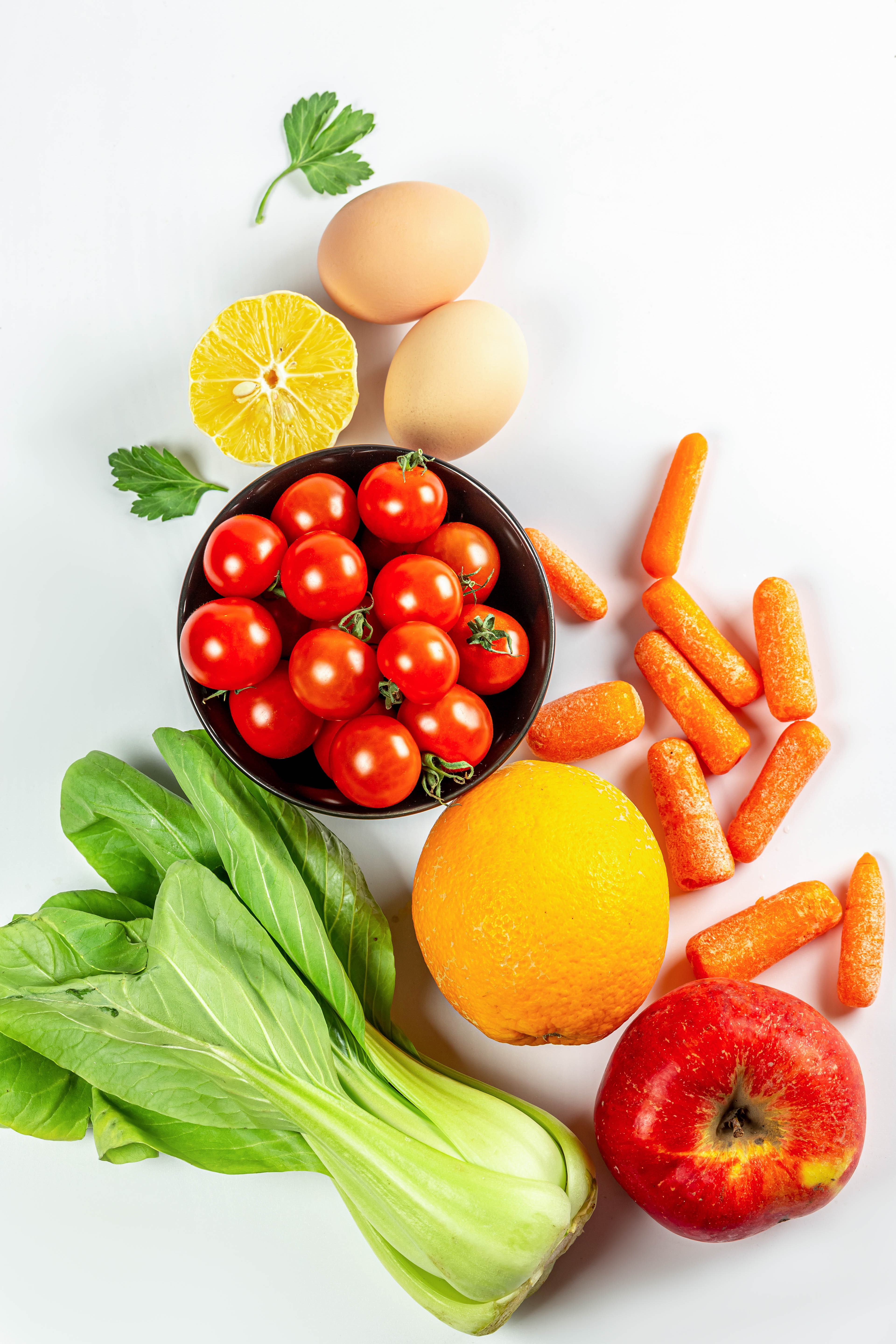 4K Vegetables and Fruits with Eggs HD Phone Wallpaper