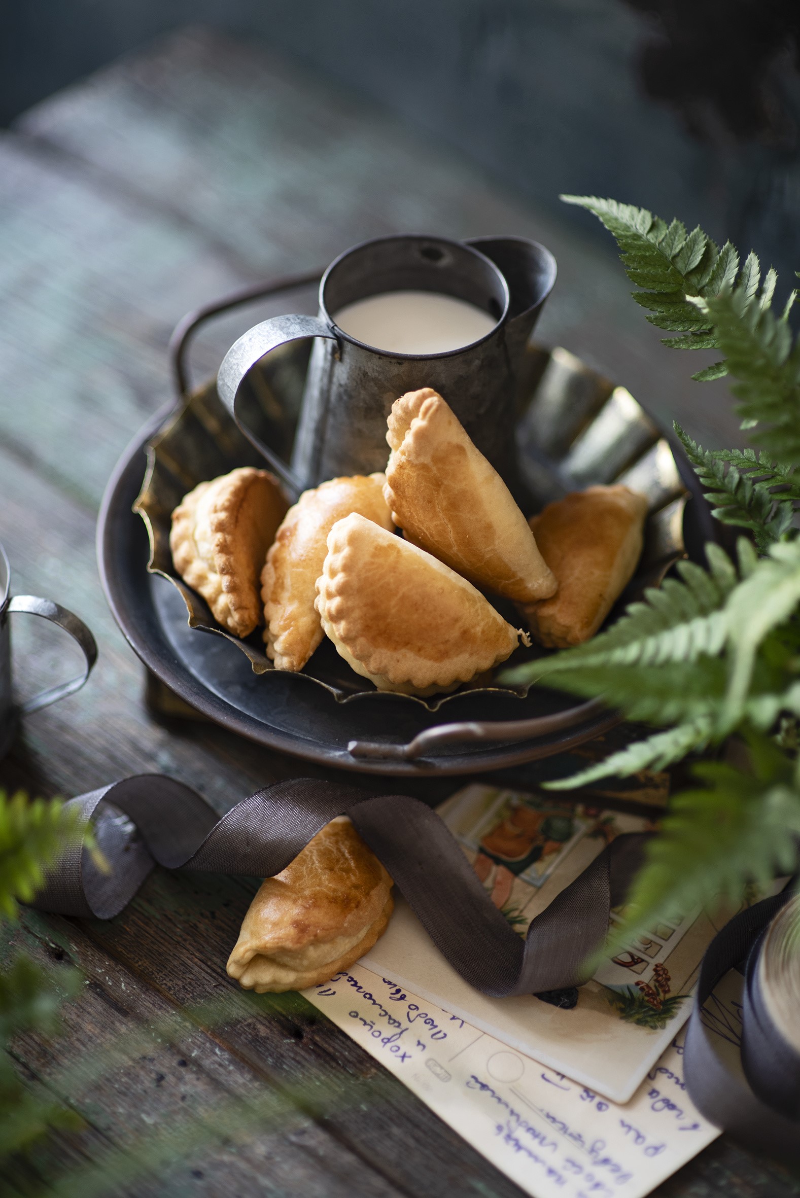 Pastries and milk on a wooden table with fern HD Phone Wallpaper