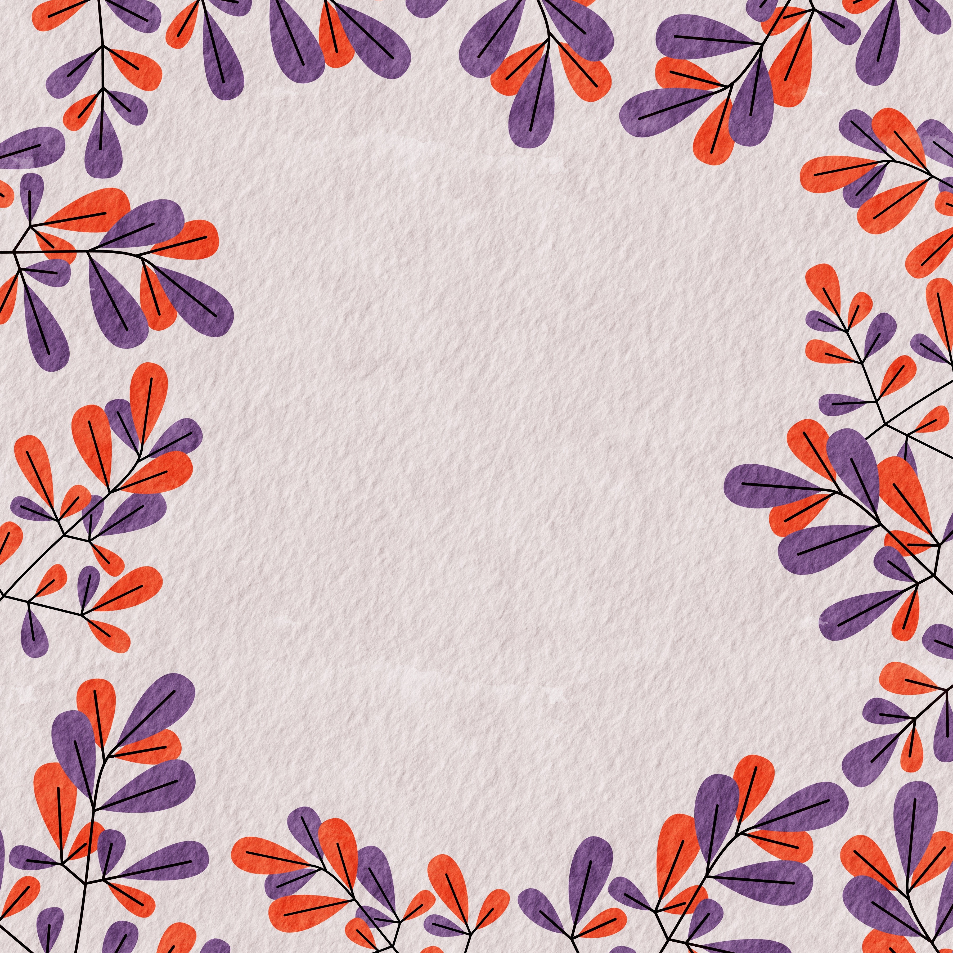 Floral Border with Purple and Orange Leaves on Textured Paper HD Wallpaper