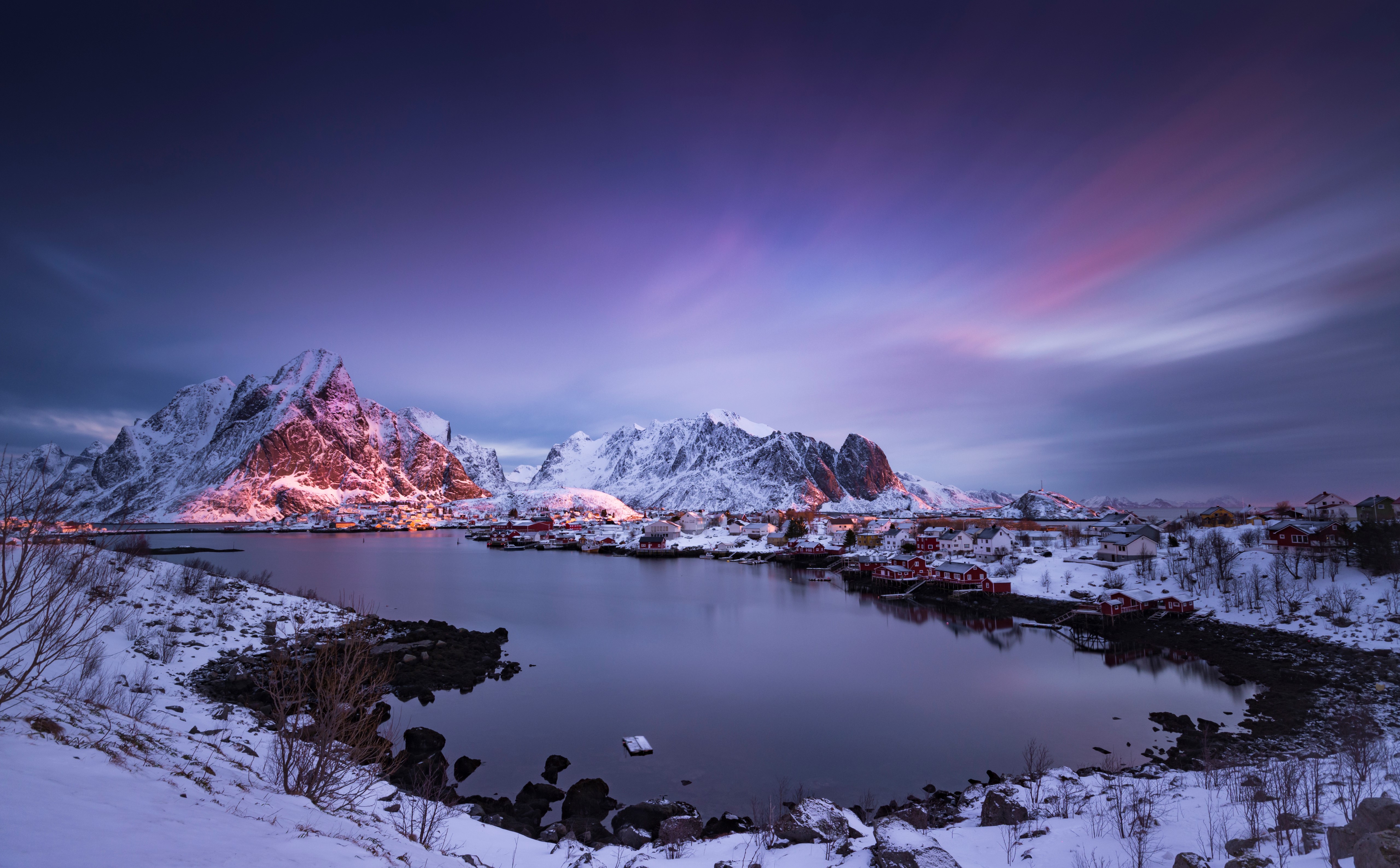 Reine, Lofoten, Norway Mountains at Sunset HD Wallpaper