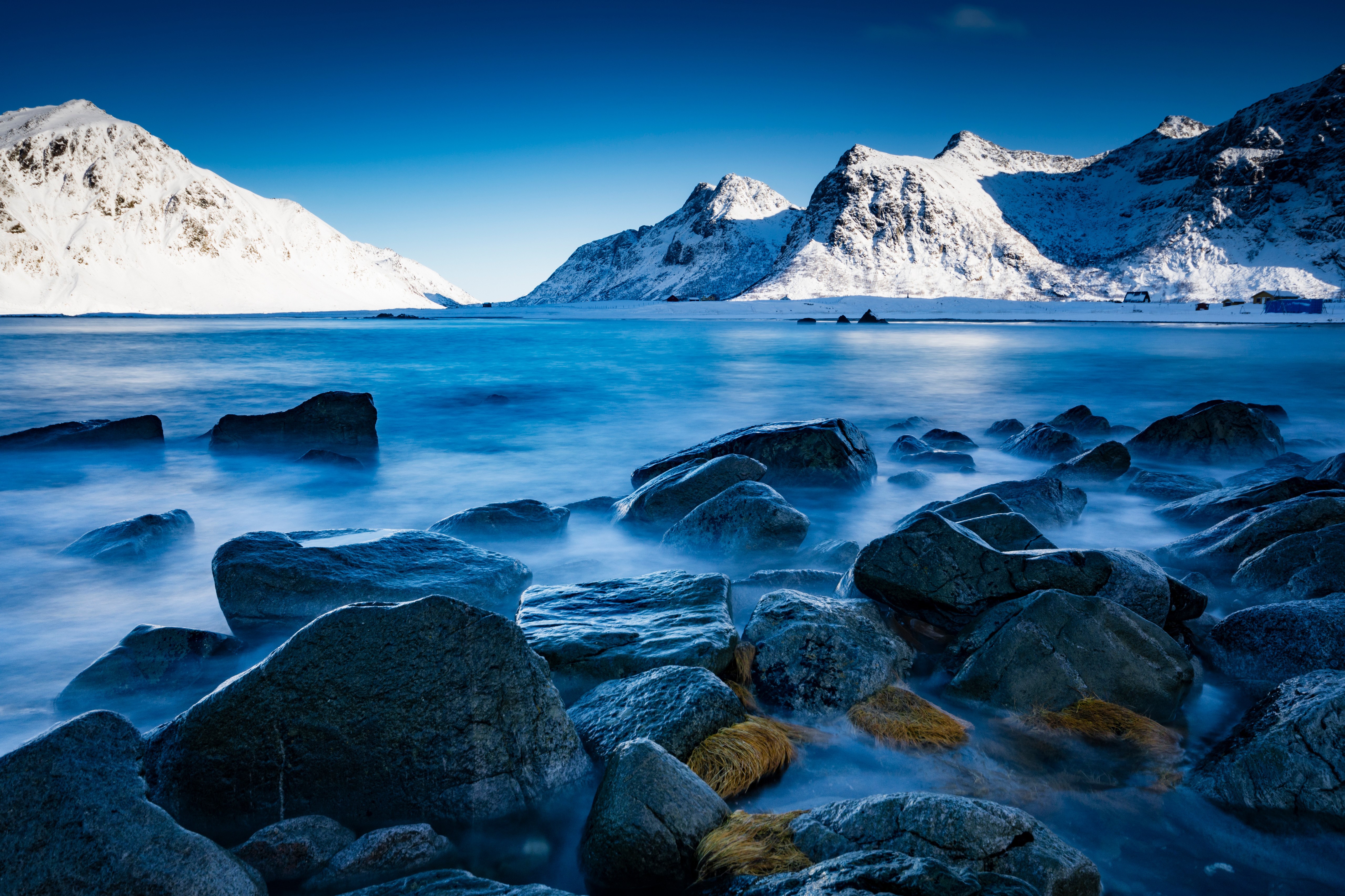 Skagsanden Beach Lofoten Norway Mountains and Stones HD Wallpaper