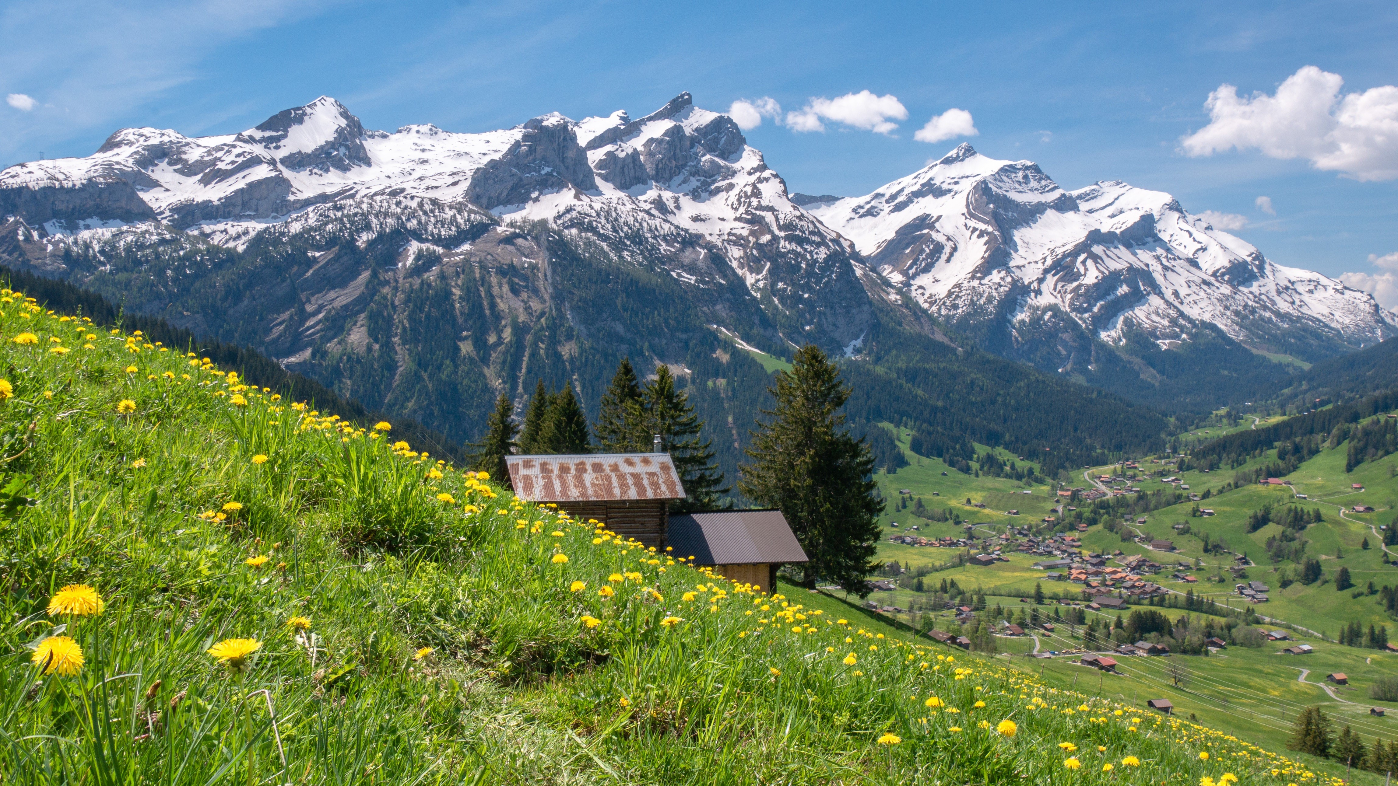 Bernese Alps, Switzerland: Mountains and Village HD Wallpaper