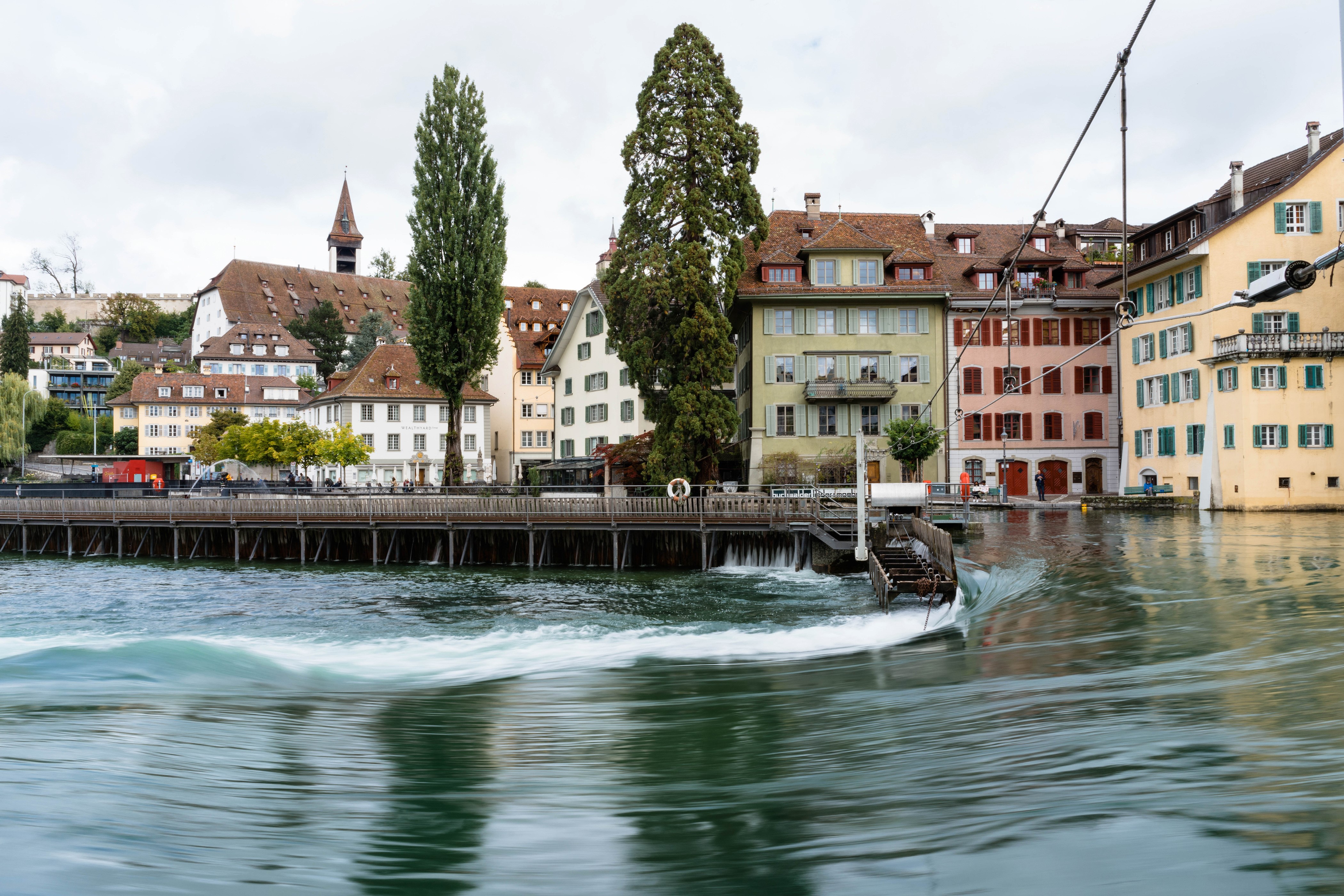 Houses on the River in Lucerne, Switzerland HD Wallpaper
