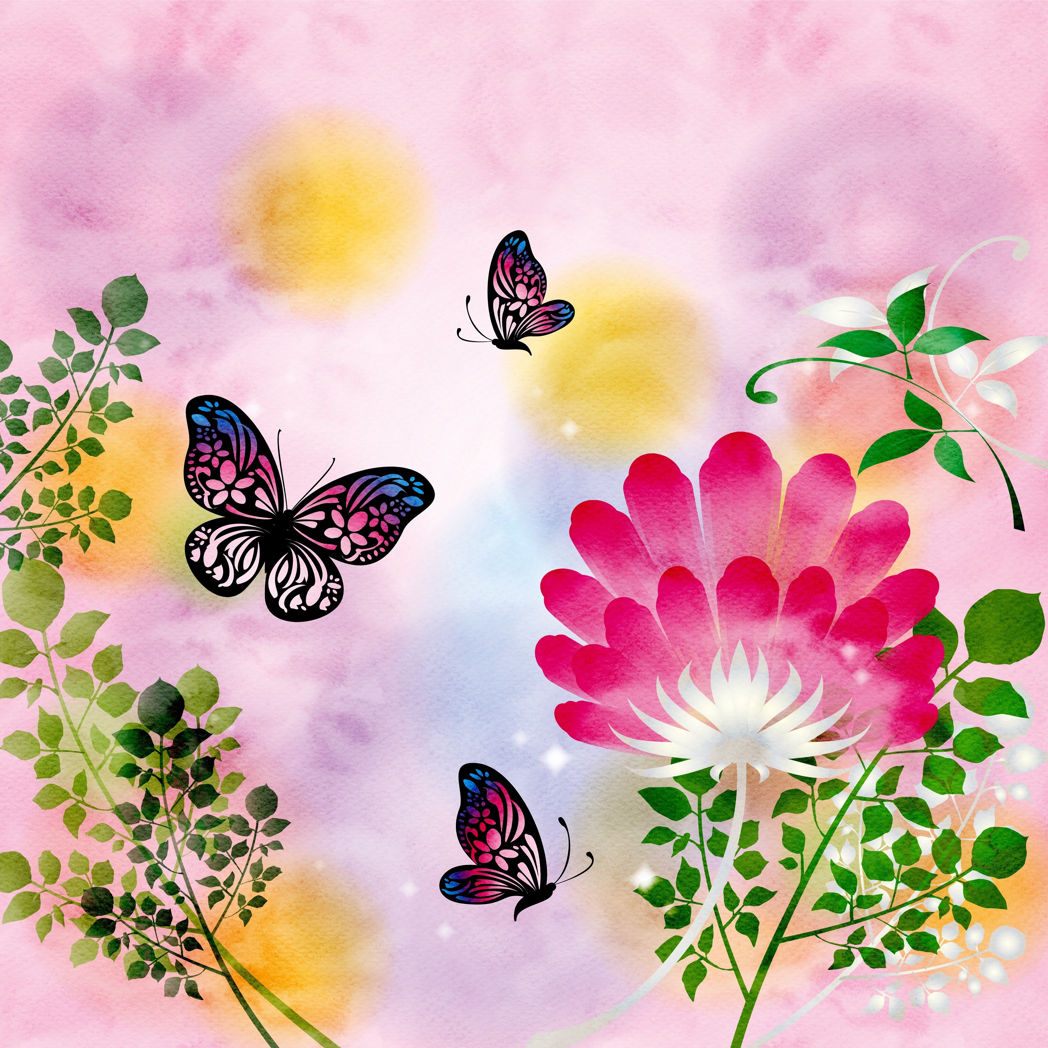 Butterflies and Flowers Painting HD Wallpaper