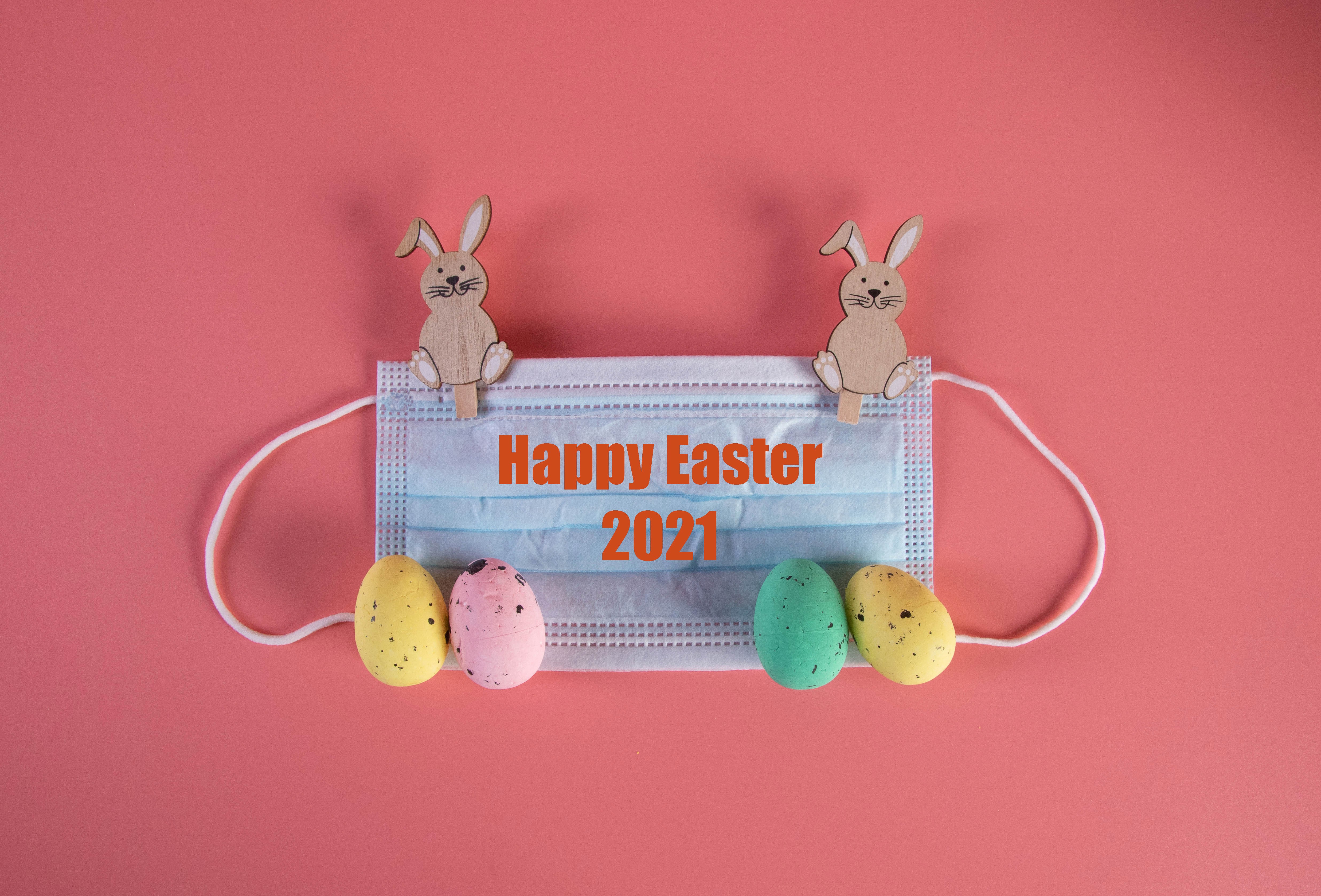 Happy Easter 2021 with Face Mask and Eggs HD Wallpaper
