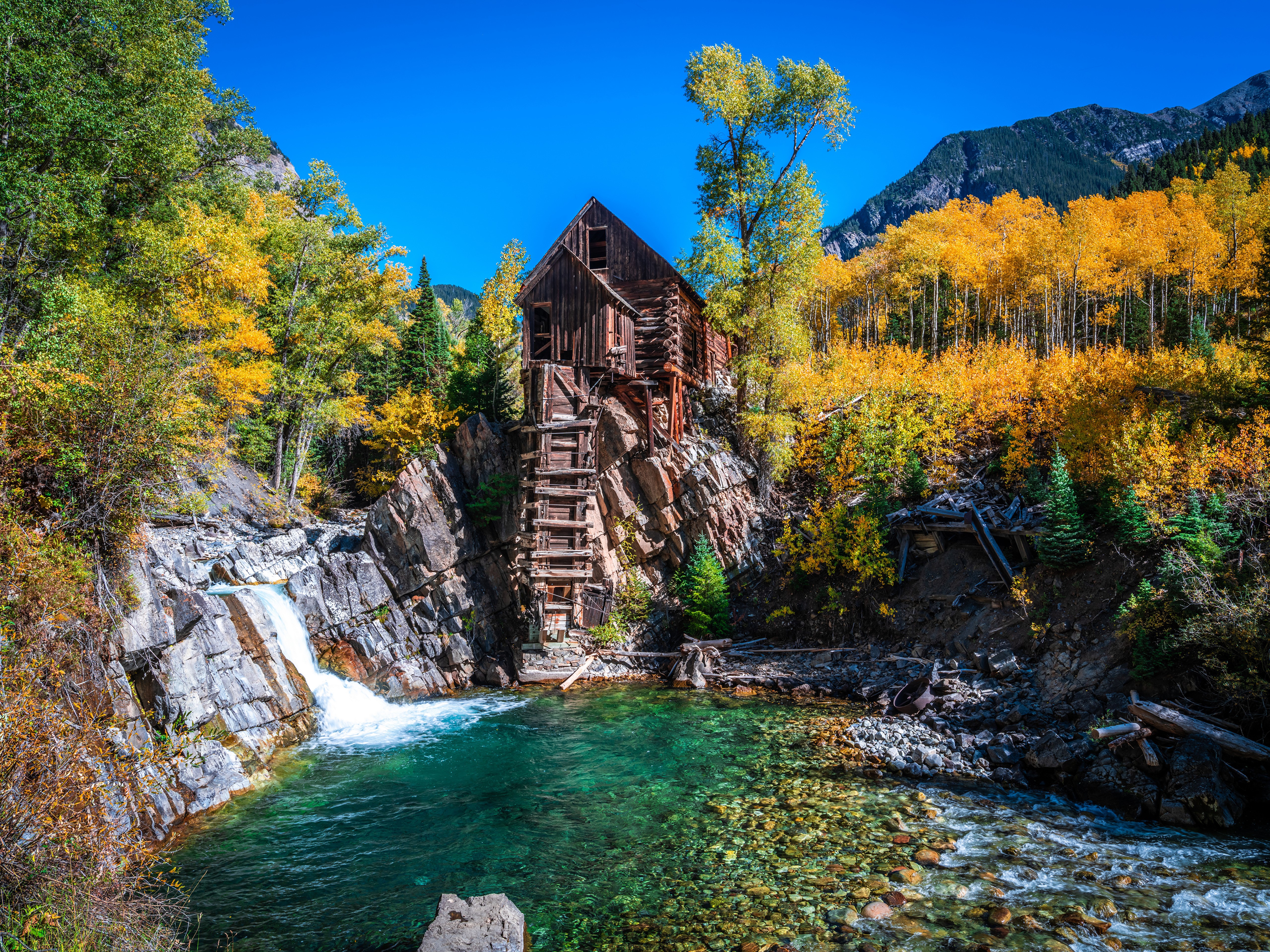 Crystal Mill in Colorado Mountains during Autumn HD Wallpaper