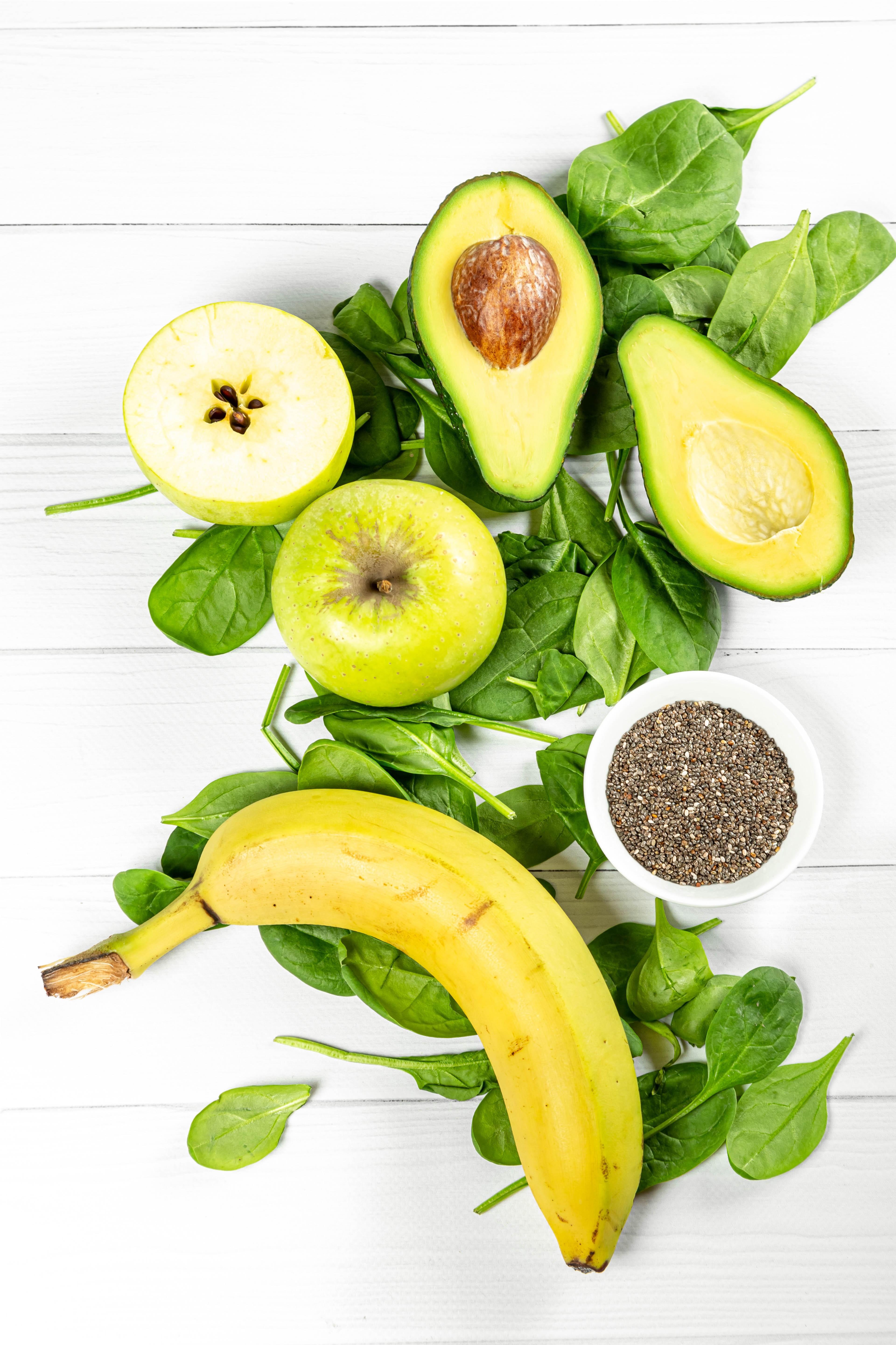 Avocado, Bananas, Apples, Spinach, and Chia Seeds HD Phone Wallpaper