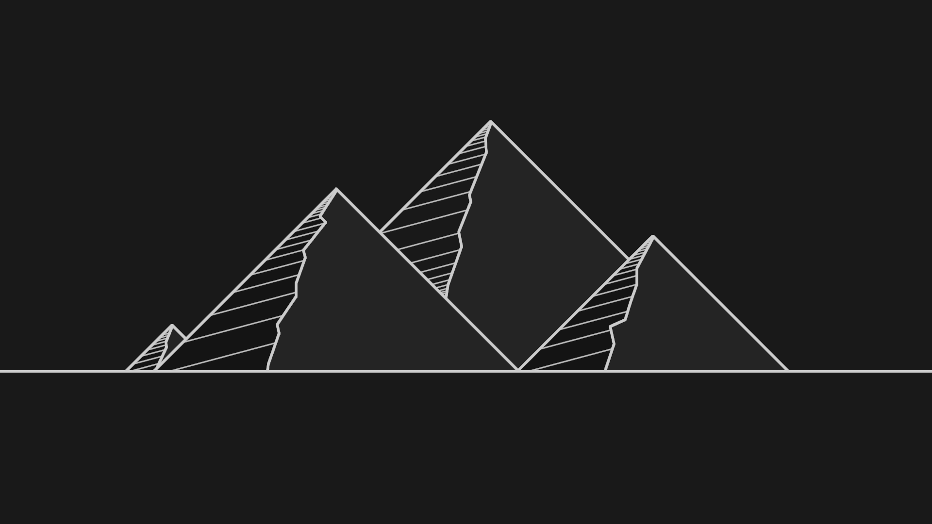 Minimalist white line art of mountains on black background HD Wallpaper