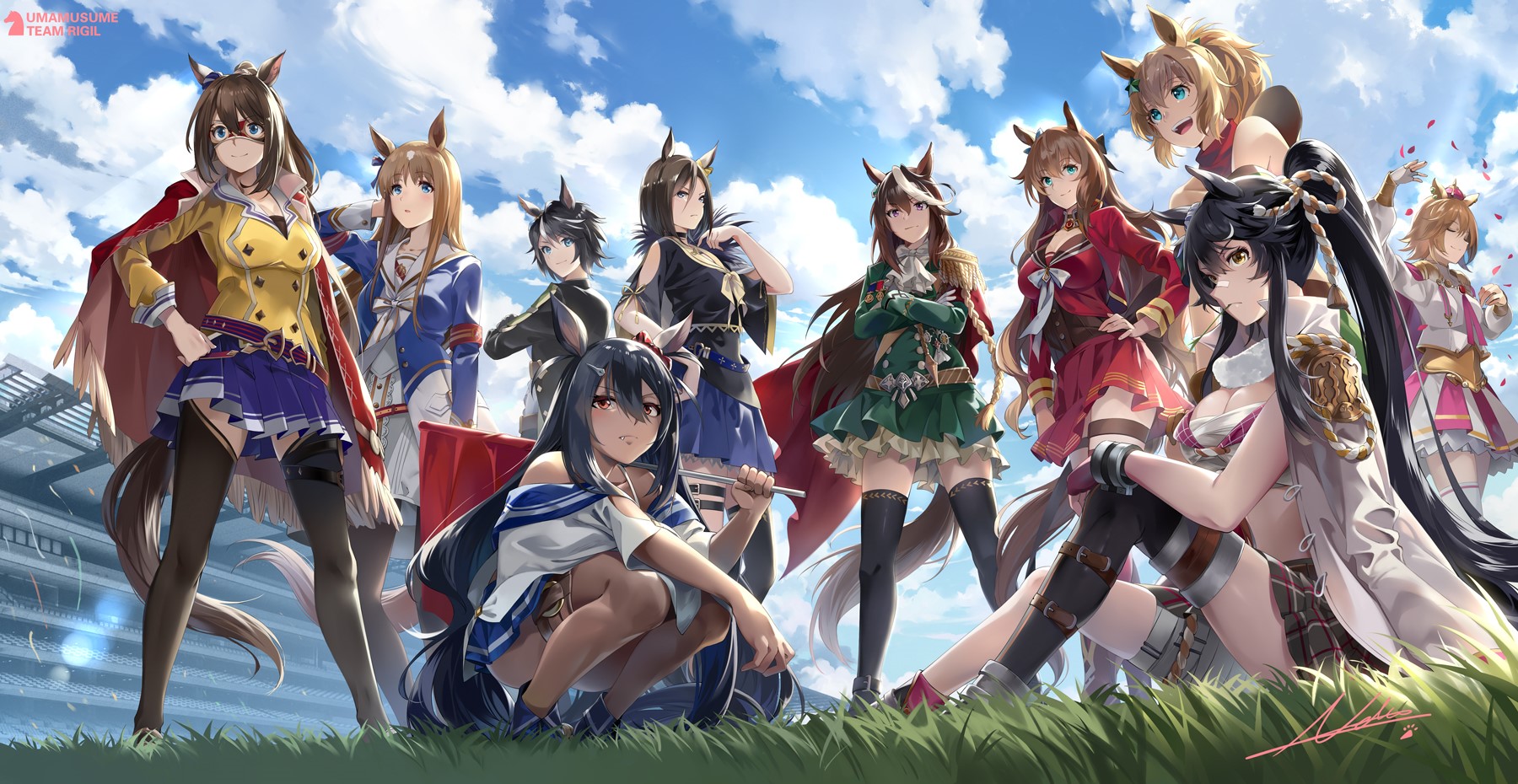 Uma Musume Pretty Derby characters posing on a track HD Wallpaper