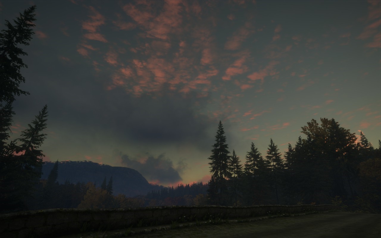 Sunset over a forest and mountains HD Wallpaper