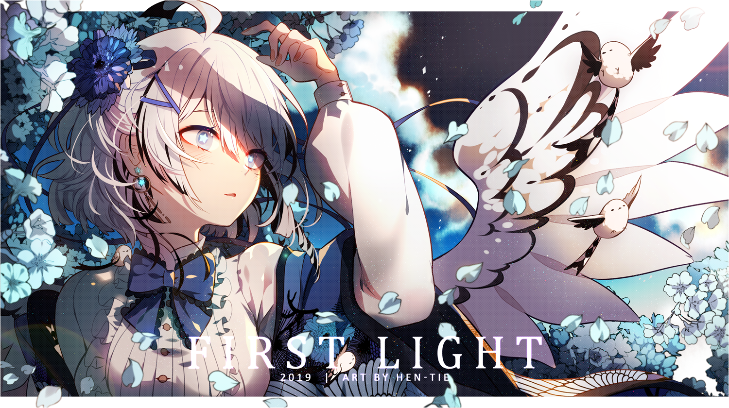 Anime girl with wings and birds, "First Light" art HD Wallpaper