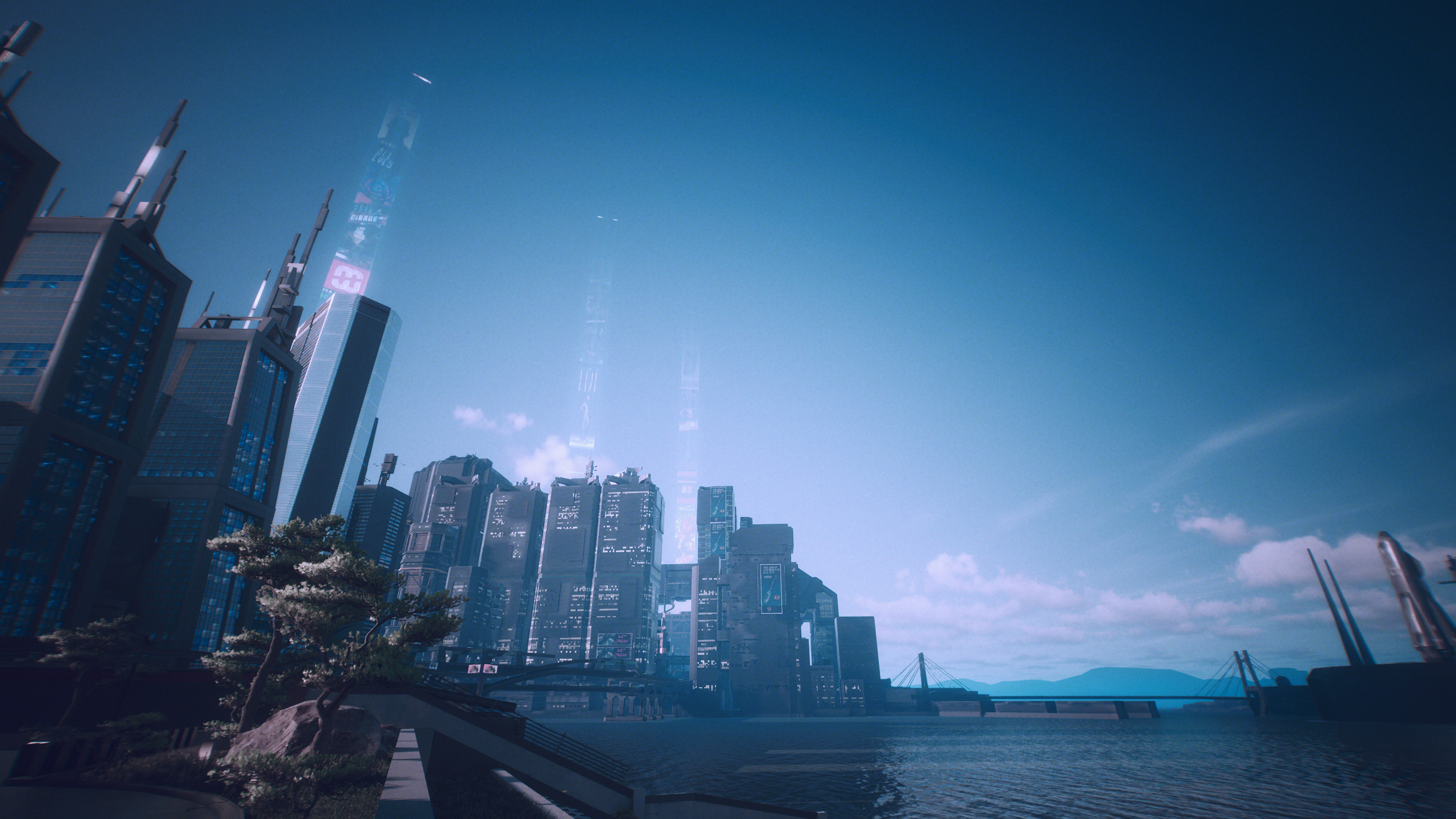Cyberpunk 2077 cityscape with futuristic buildings HD Wallpaper