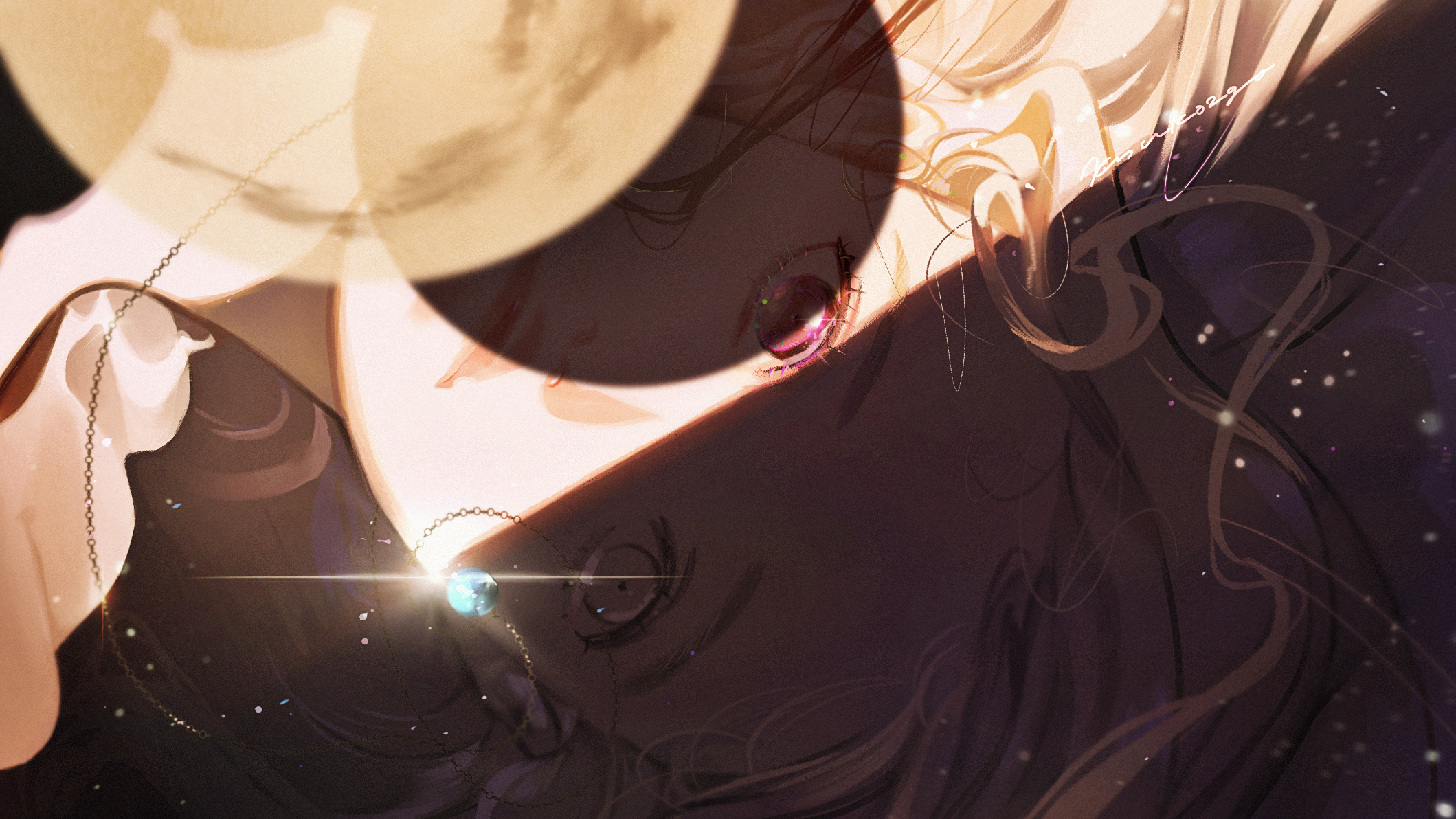 Anime girl with blonde hair and moon HD Wallpaper
