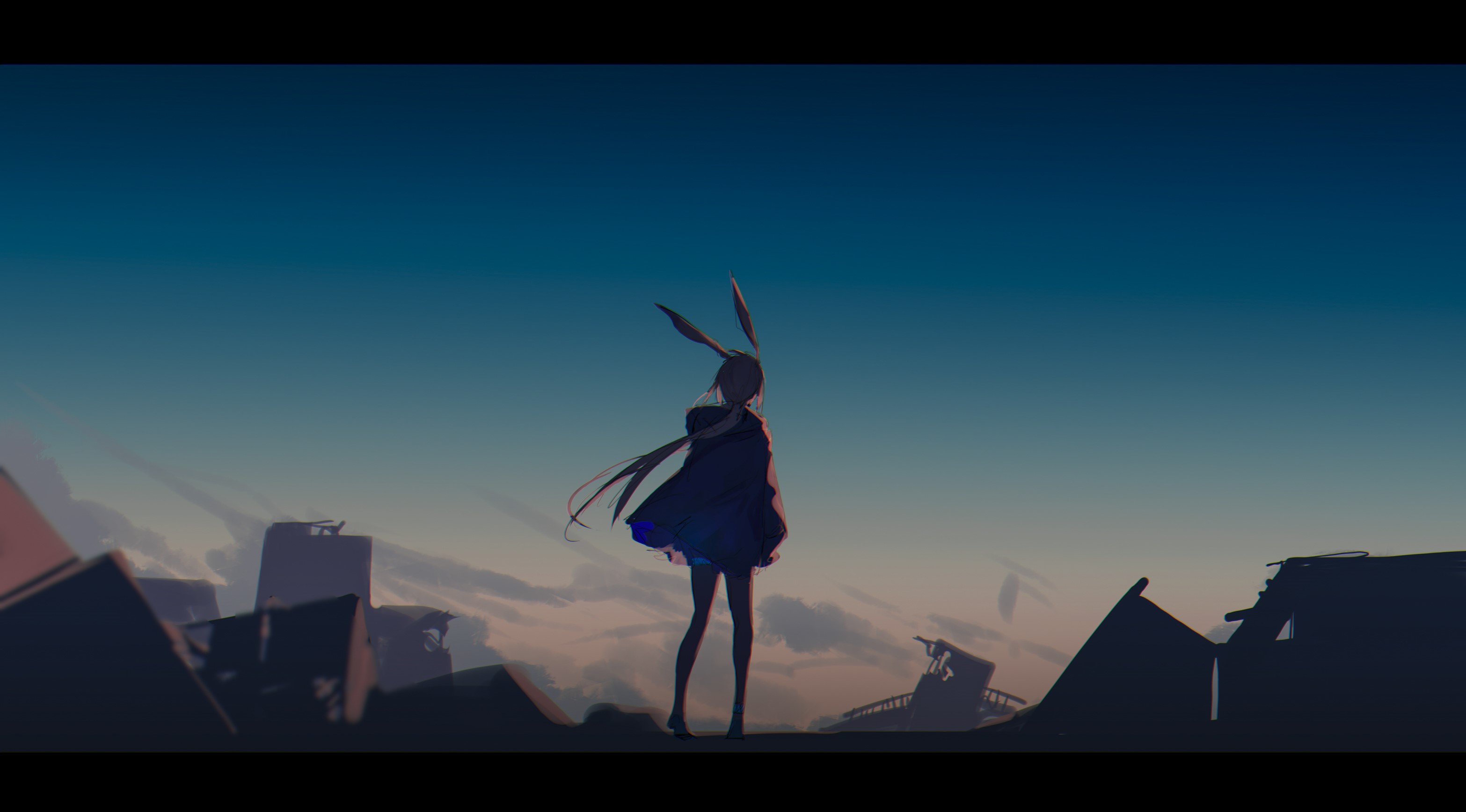 Amiya from Arknights standing in ruins at sunset HD Wallpaper