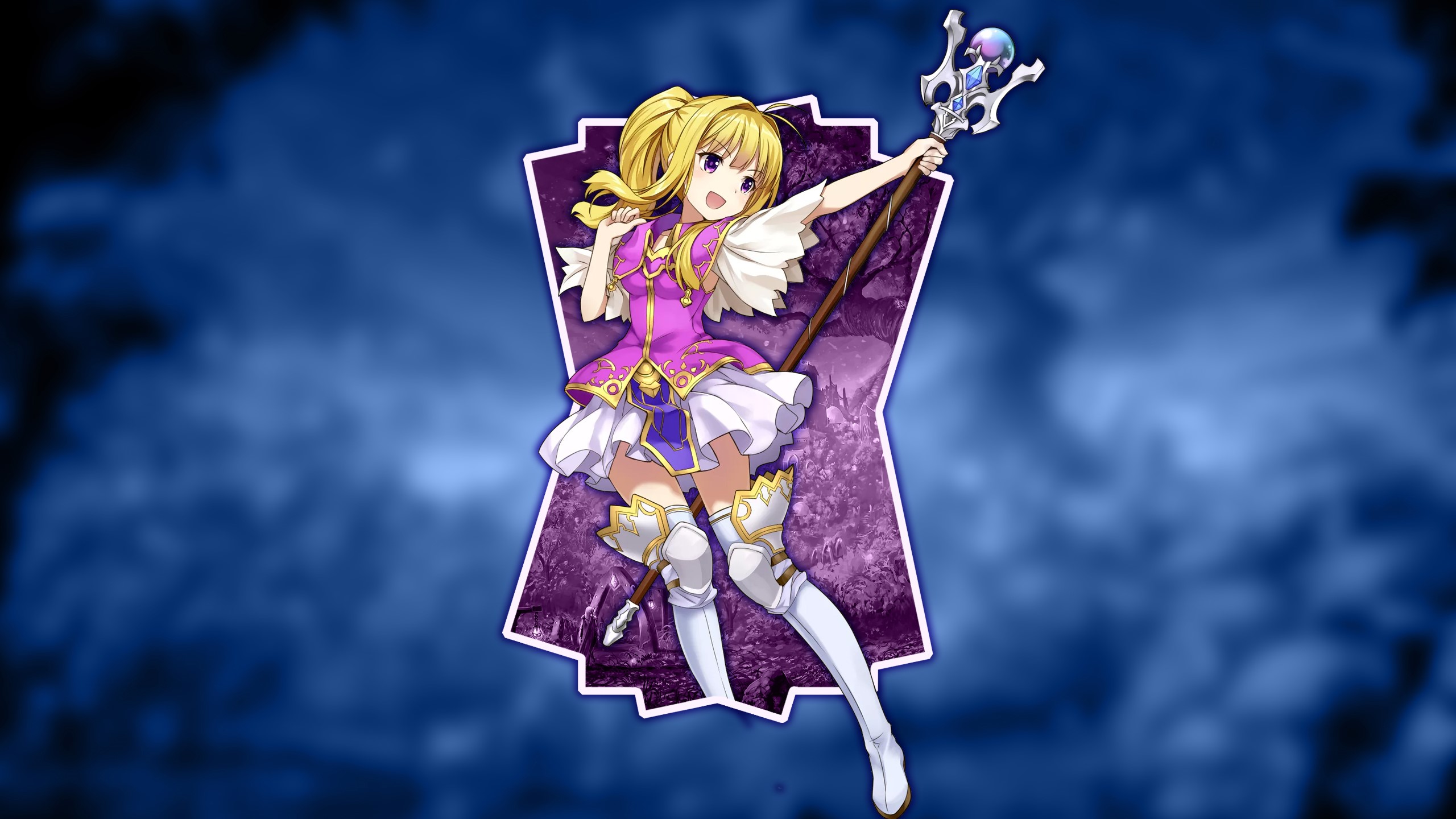 Anime girl with blonde hair holding a staff HD Wallpaper