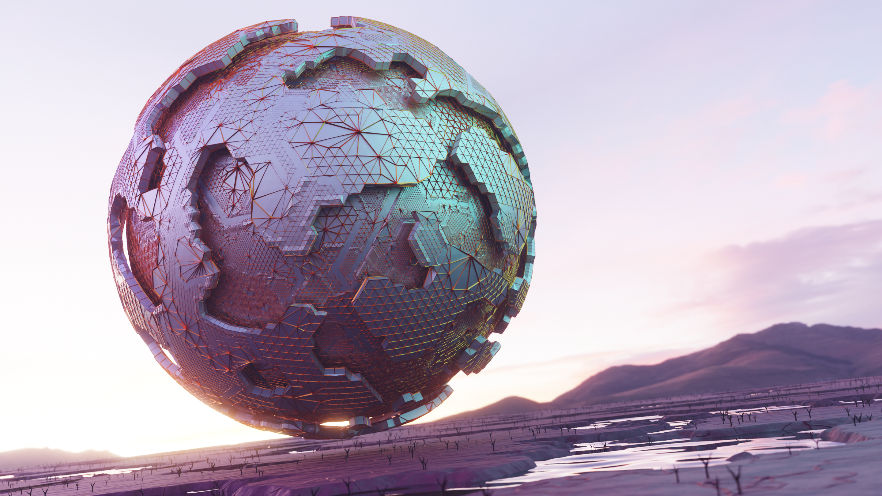 Futuristic Sphere in a Sci-Fi Landscape HD Wallpaper