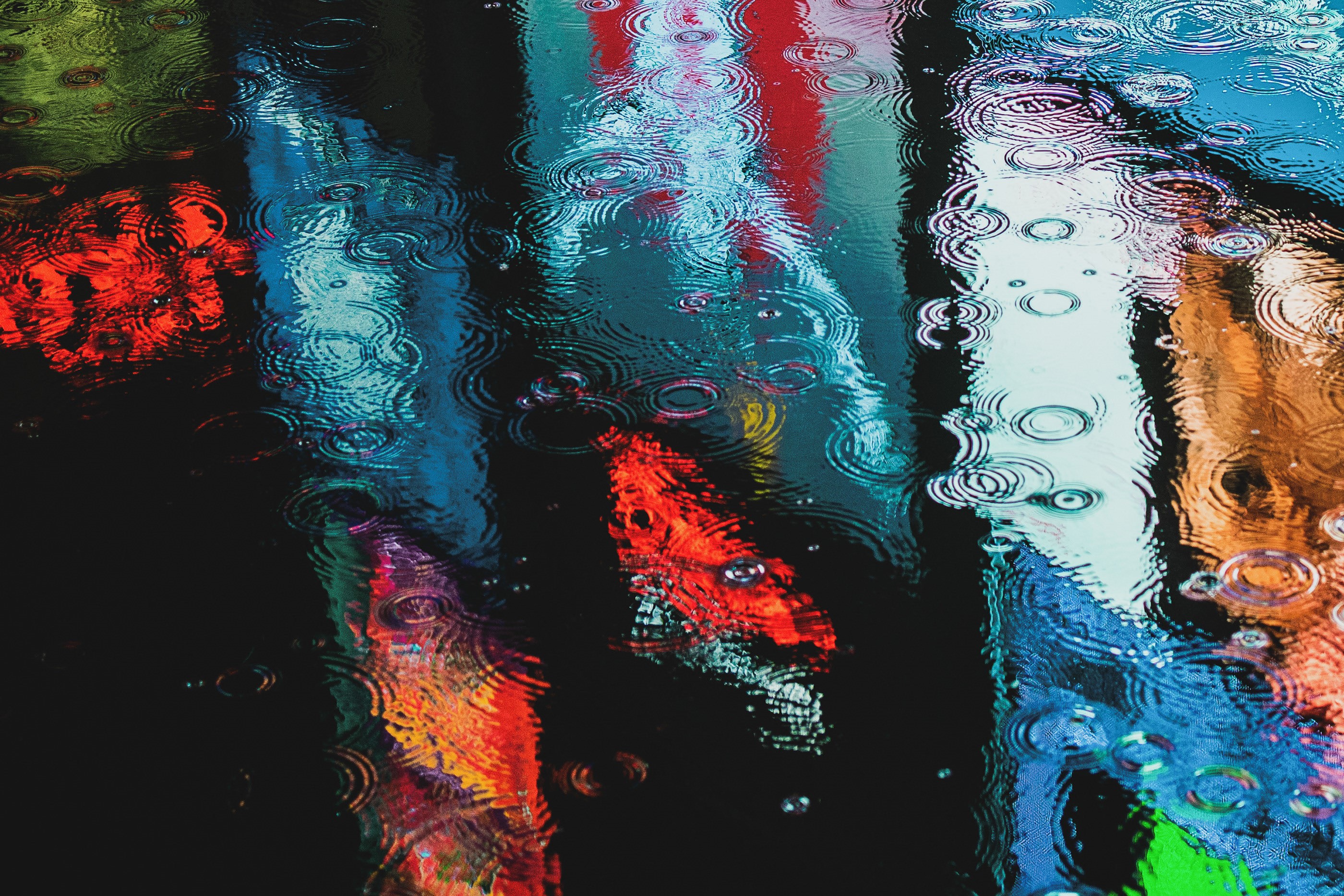 Rainy night reflections of colorful lights HD Wallpaper